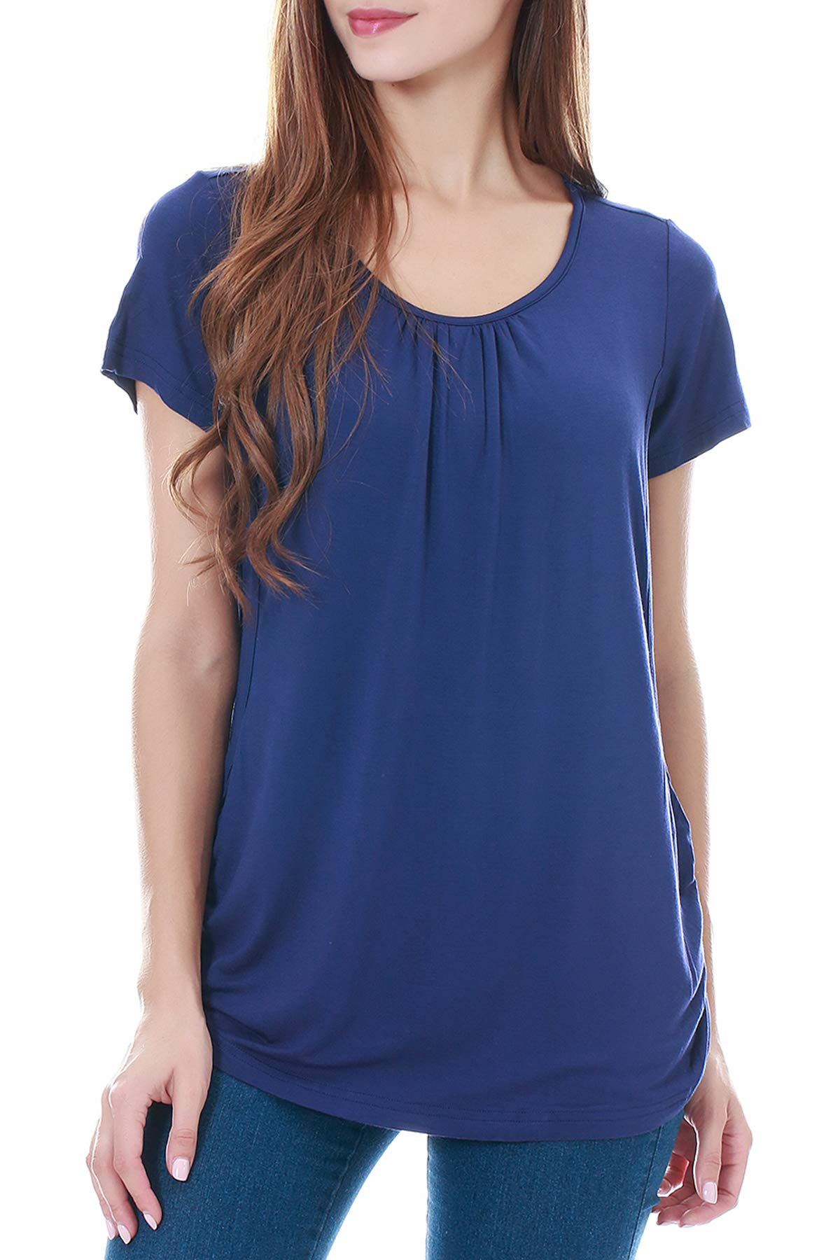 Smallshow Women's Maternity Nursing Tops - Soft Modal Breastfeeding Shirt with Short Sleeves for Comfortable Nursing & Pumping | Perfect for Daily Wear, Outings & Mother-Baby Bonding Time