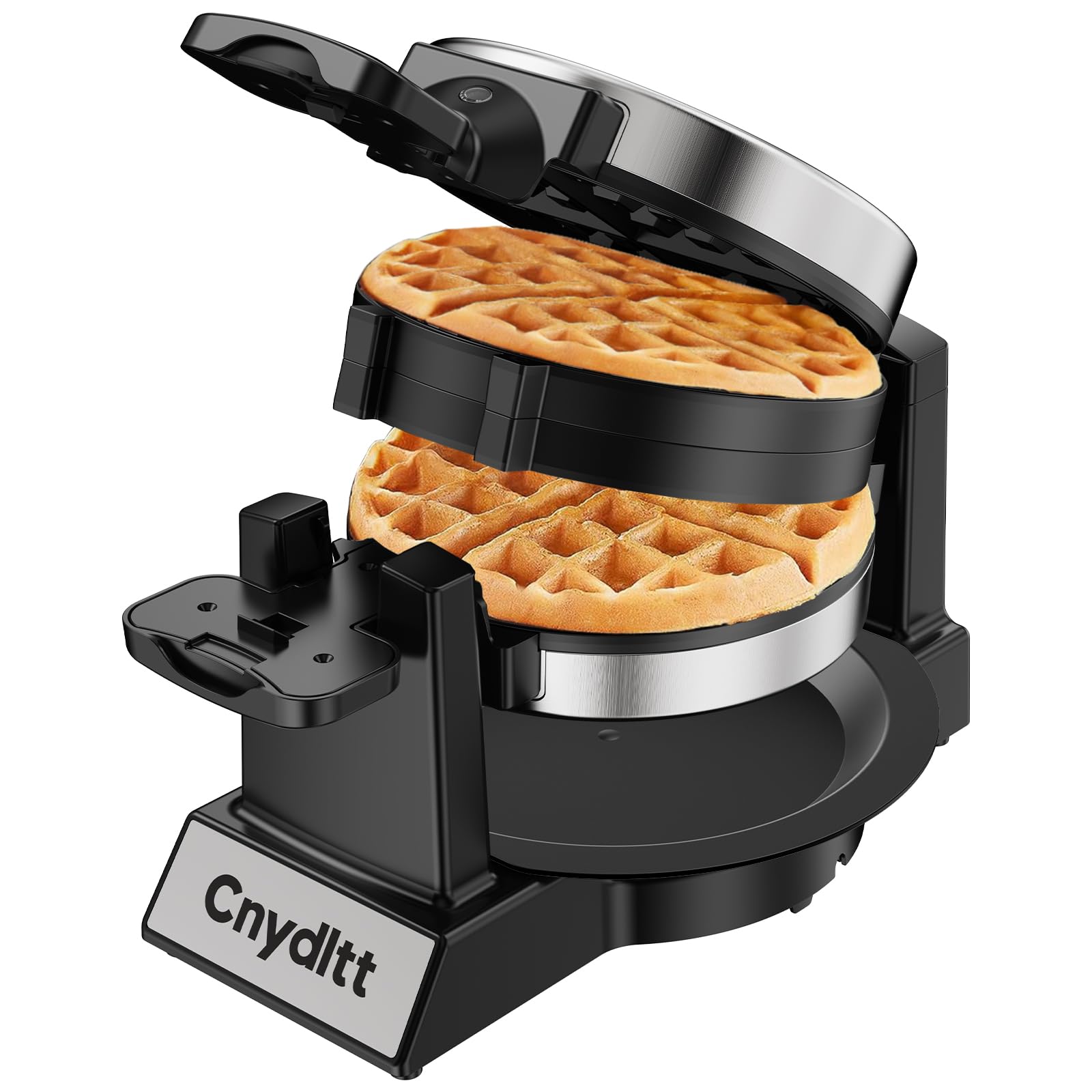 Double Waffle Maker - 1400W Rotating Belgian Waffle Iron with Nonstick Plates, 180° Flip, 8-Slice Capacity, Removable Drip Tray, Locking Lid & Cool Touch Handles - Stainless Steel & Black - Perfect for Breakfast, Brunch, Parties & Family Gatherings