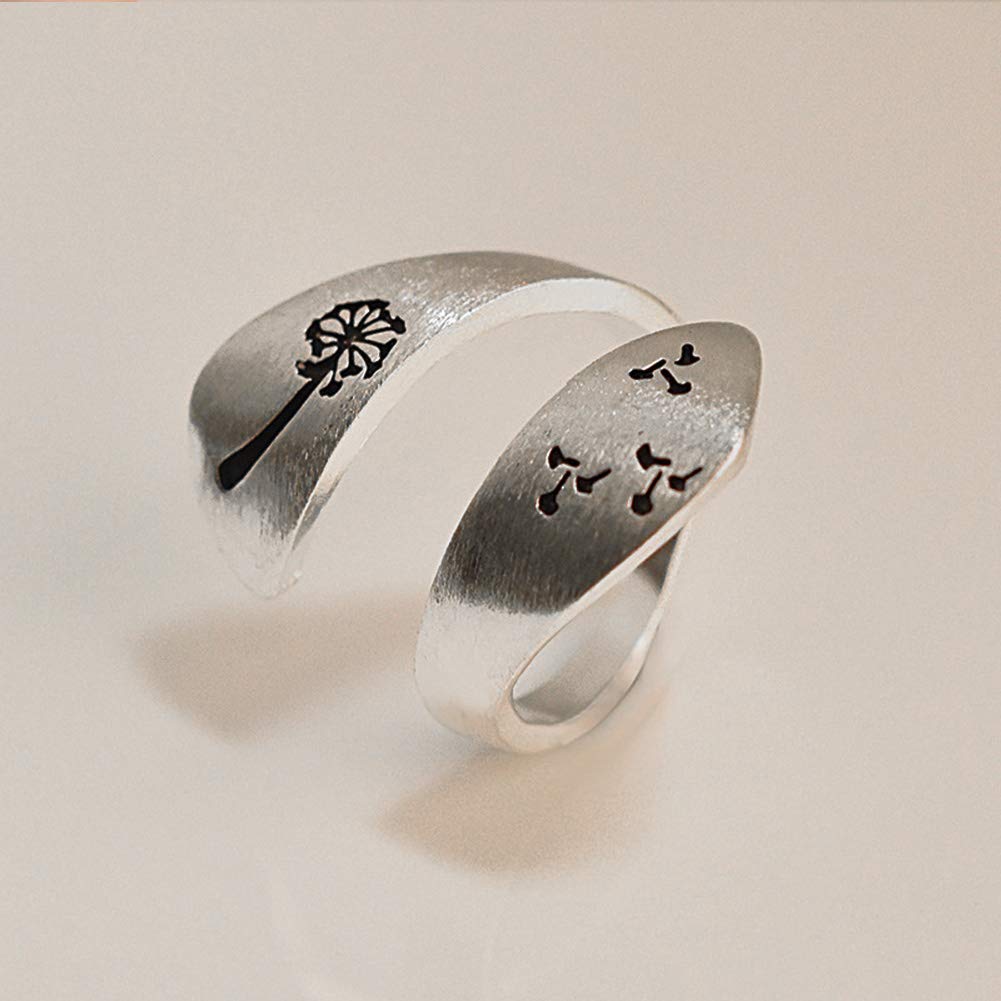 Elegant Adjustable Dandelion Spiral Open Ring for Women - Sterling Silver Love Ring, Wedding Band, Valentine's Gift | Perfect for Anniversaries, Engagements & Romantic Occasions
