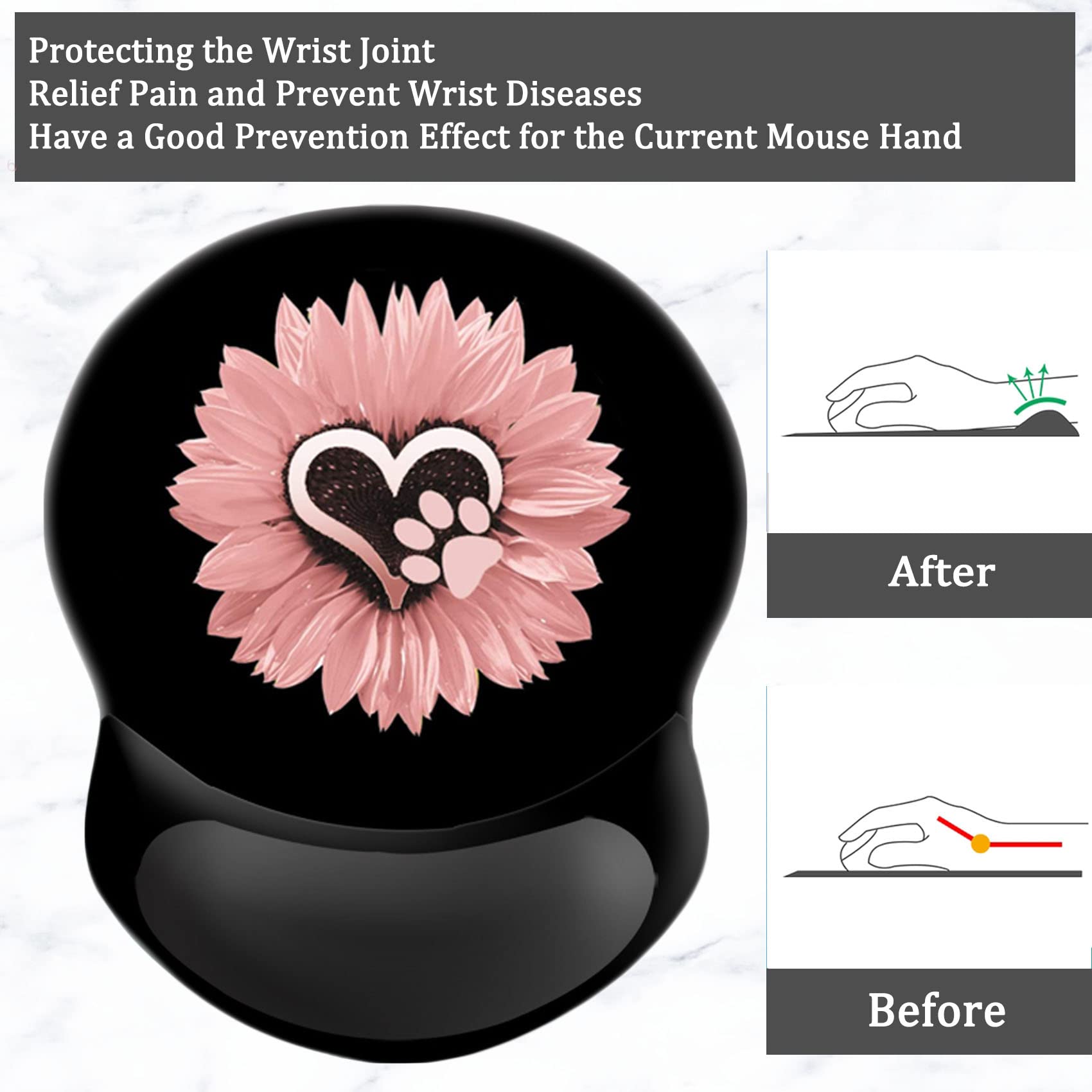 Ergonomic Mouse Pad with Wrist Support - Pain Relief, Non-Slip PU Base for Home Office, Working, Studying & Gaming - Comfortable Computer Mouse Pad (Pink Heart Flowers Design) - Perfect for Long Hours of Computer Use, Typing and Online Meetings