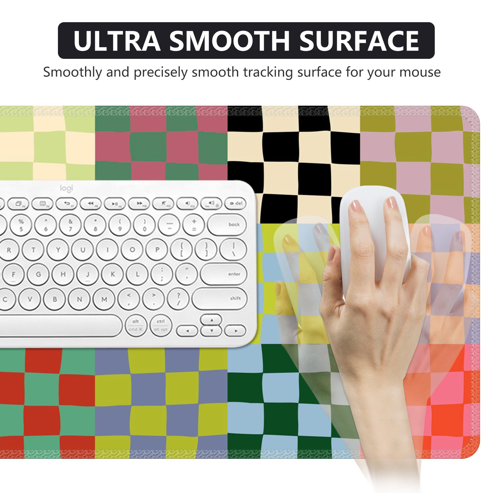 iCasso XXL Large Checkered Desk Mat with Stitched Edges - Non-Slip Mouse Pad & Keyboard Mat for Computer, Laptop, Gaming Setup (Retro Checkered Design) | Perfect for Office, Home, Gaming & Workspace Decor