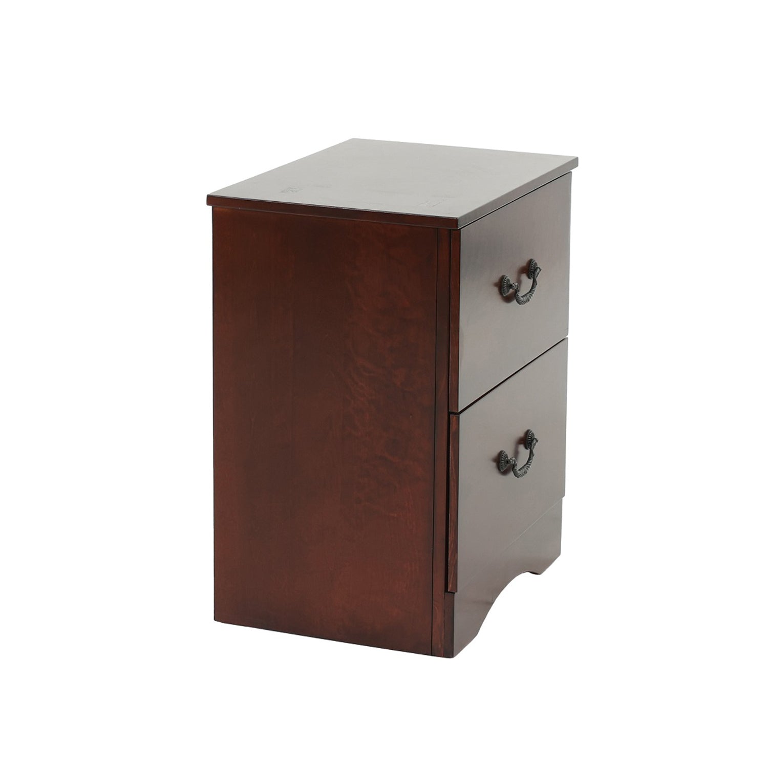 2 Drawers Pine Wood Nightstand with Cherry Finish - Bedside Table for Bedroom, Living Room, or Office Storage