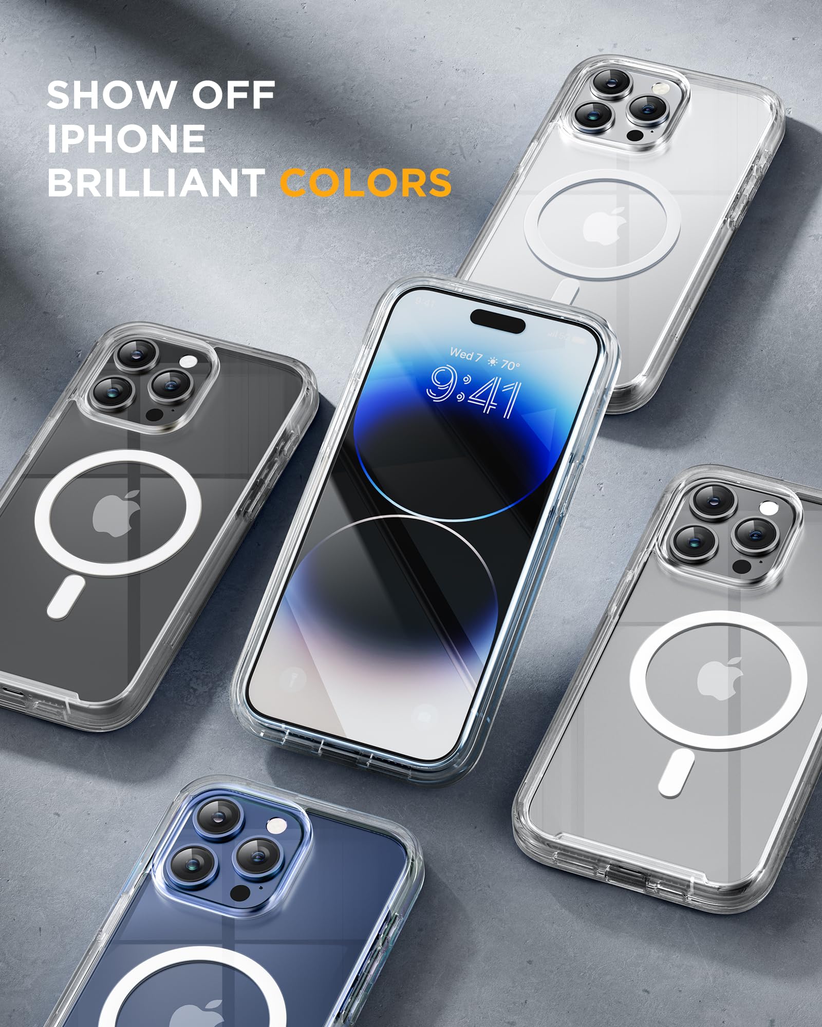 Miracase Magnetic Case for iPhone 15 Pro (6.1-Inch) - Slim Full Body Bumper Case with MagSafe Compatibility, Built-in 9H Tempered Glass Screen Protector & Camera Lens Cover - Clear Protective Phone Cover for Everyday Use, Work & Travel