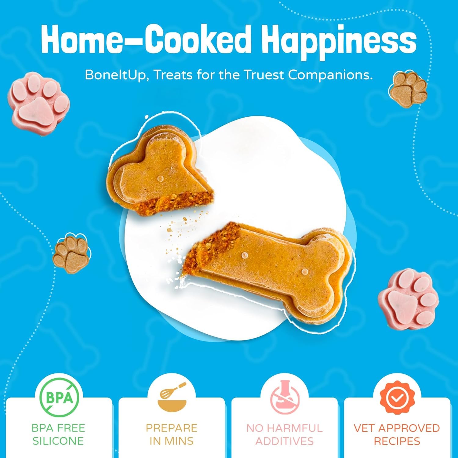Healthy Vet-Approved Dog Treats Set - Silicone Molds & Cookie Cutters for Homemade Puppy Snacks, Paws & Bones Shapes, Food-Grade Safe for Candy & Dog Ice Cubes - Perfect for DIY Dog Treats, Birthday Parties & Pet Training Rewards