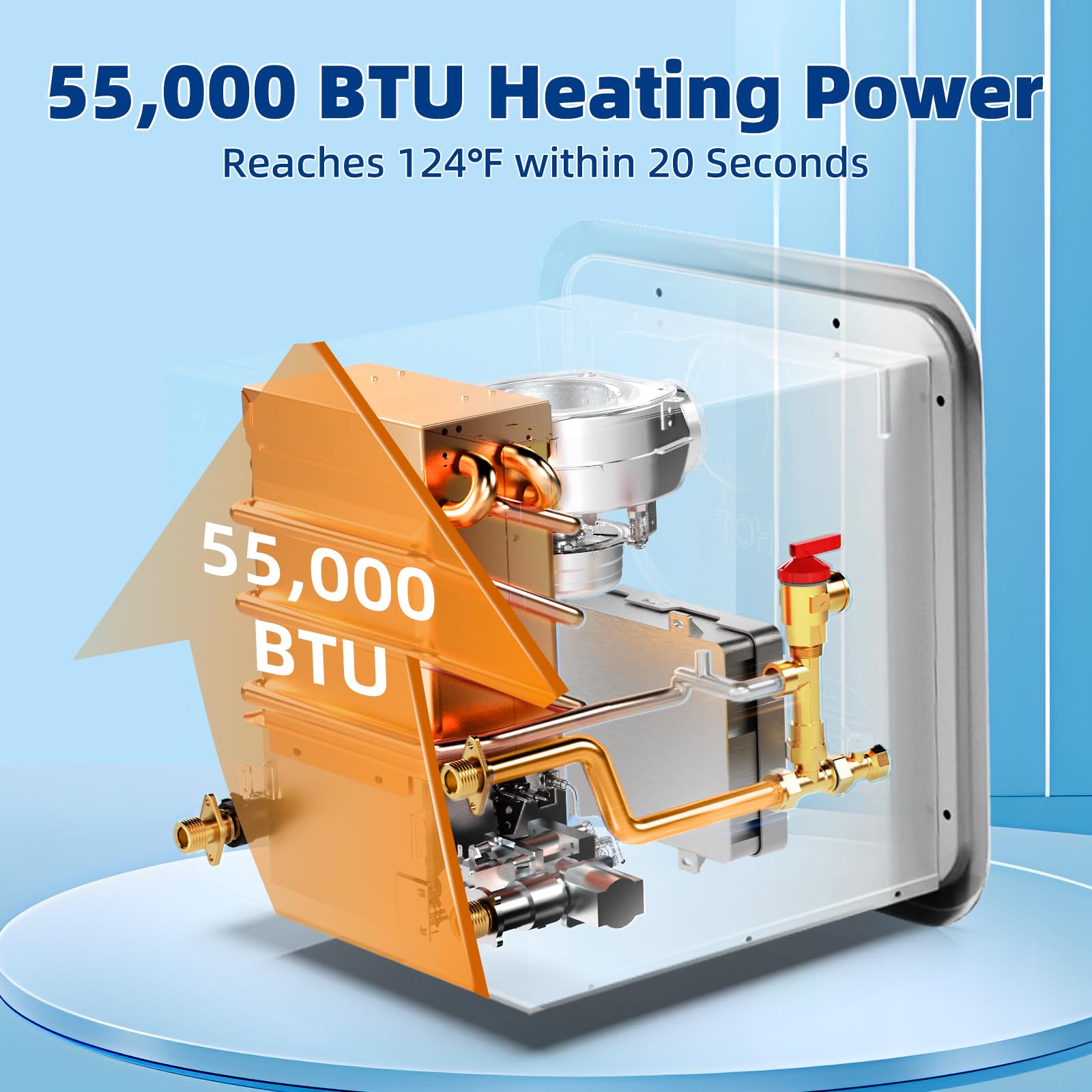 RV Tankless Water Heater - 55,000 BTU 3.9 GPM Propane Instant Hot Water System with 16x16
