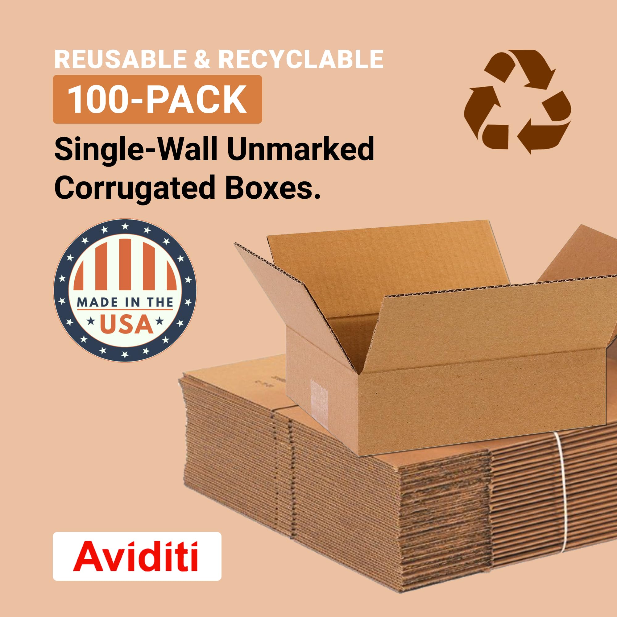 Aviditi 10x8x3 Inches Corrugated Cardboard Shipping Boxes - 100 Pack Kraft Brown Moving Boxes for Packing, Storage & Mailers | Ideal for Home Office, Ecommerce & Small Business Shipping Needs
