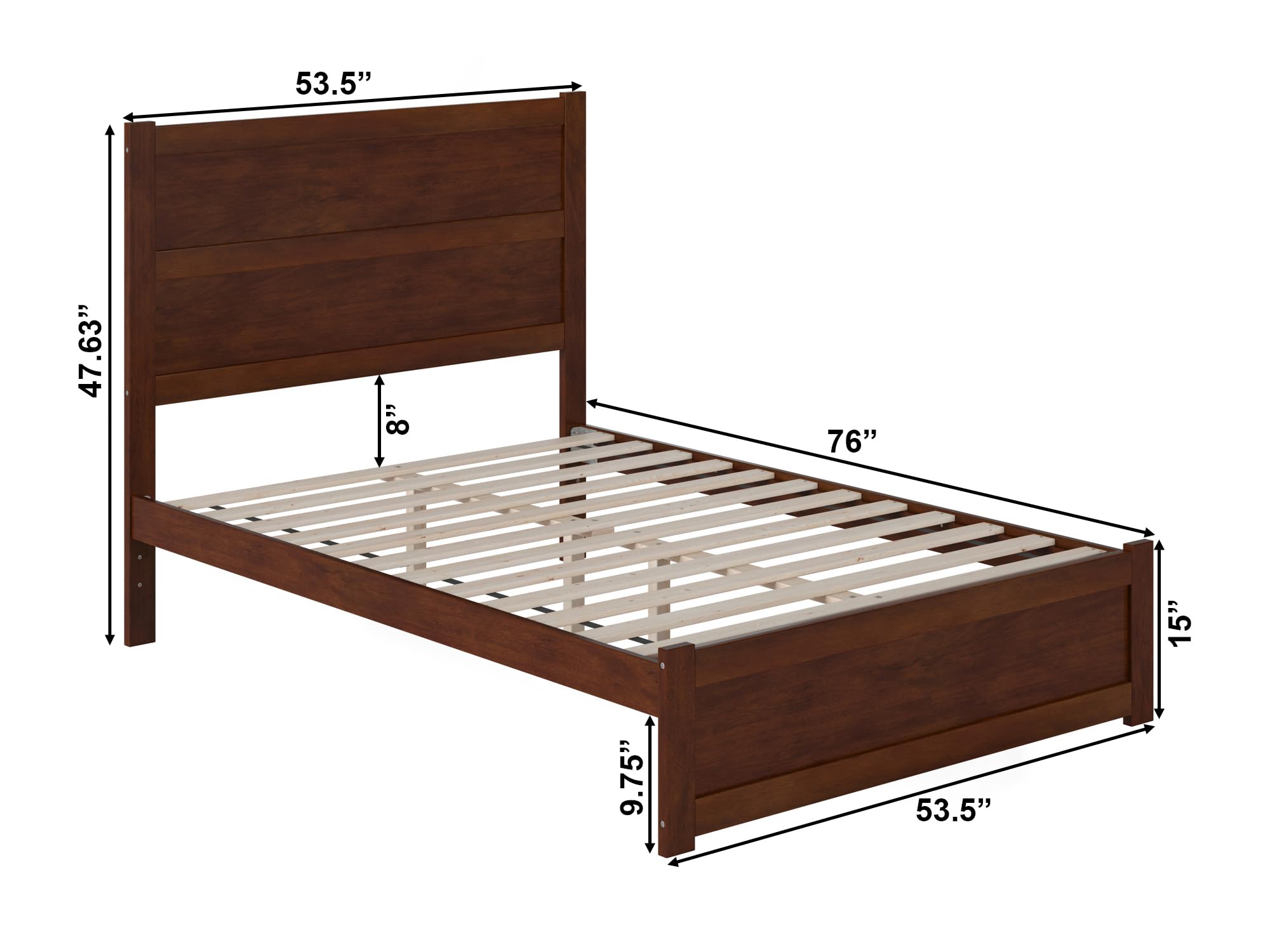 AFI NoHo Full Size Platform Bed with Footboard & USB Charging Station - Walnut Finish, Modern Bed Frame for Small Spaces & Guest Rooms, Perfect for Apartments & Dorm Rooms
