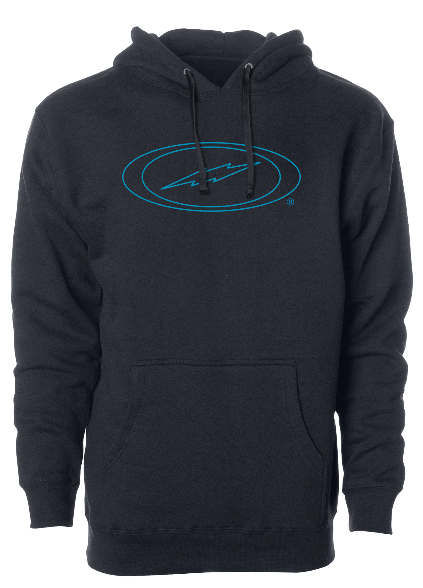 Storm Oval Bolt Logo Hoodie - Electric Blue Outline | Men's Graphic Pullover Sweatshirt | Streetwear Fashion for Casual Wear & Outdoor Activities
