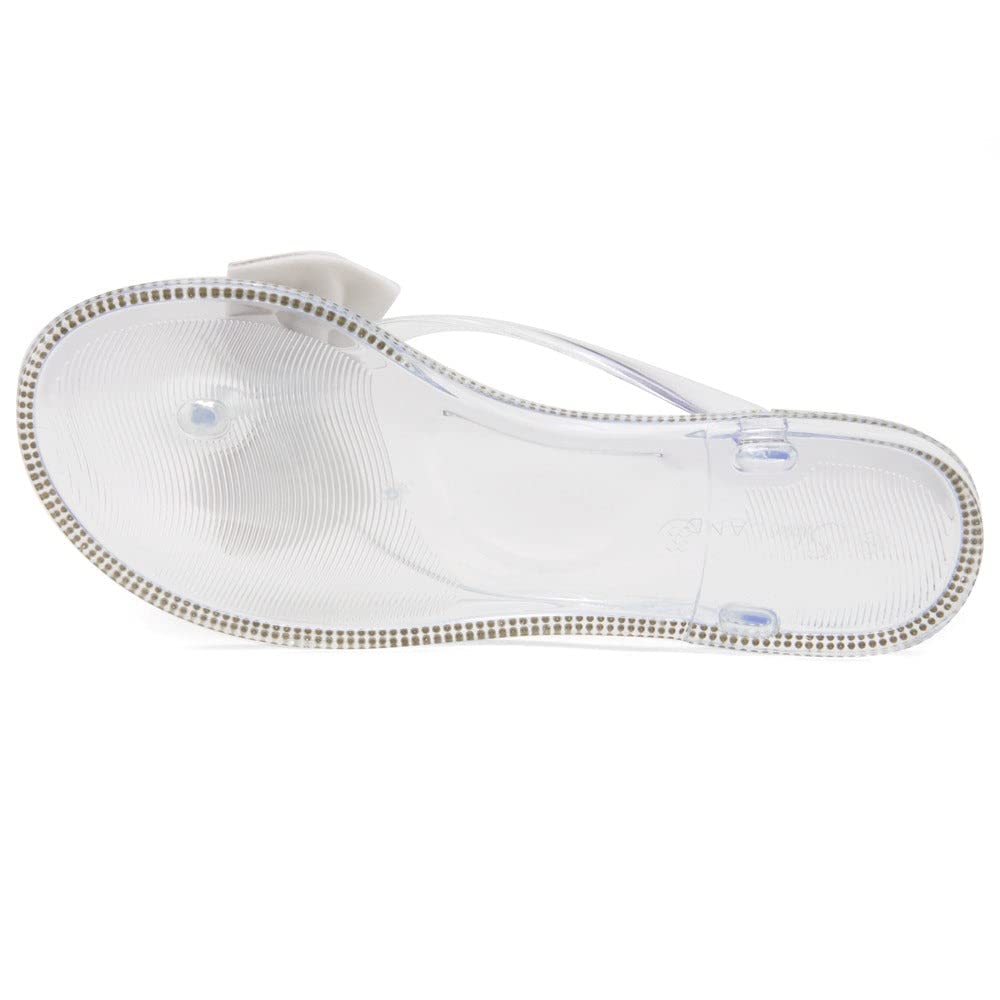 Women's Rhinestone Bowtie Jelly Flip Flops - Comfortable Strappy Thong Sandals for Summer, Beach & Pool - Breathable Slip-On Slides for Daily Wear