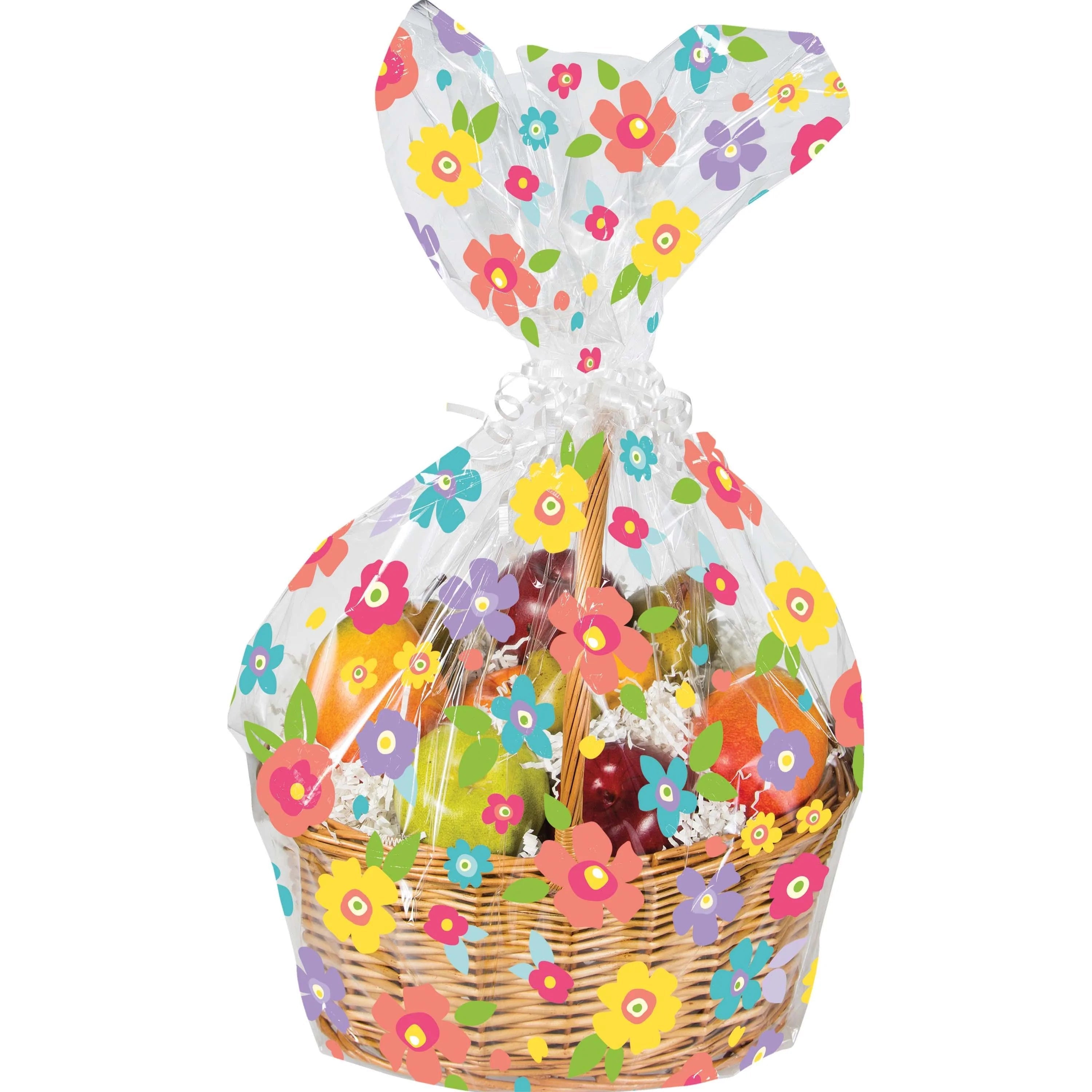 12-Piece Bulk Spring Floral Cello Basket Bags - Perfect for Easter, Mother's Day & Wedding Party Decorations, Gift Wrapping & Candy Packaging