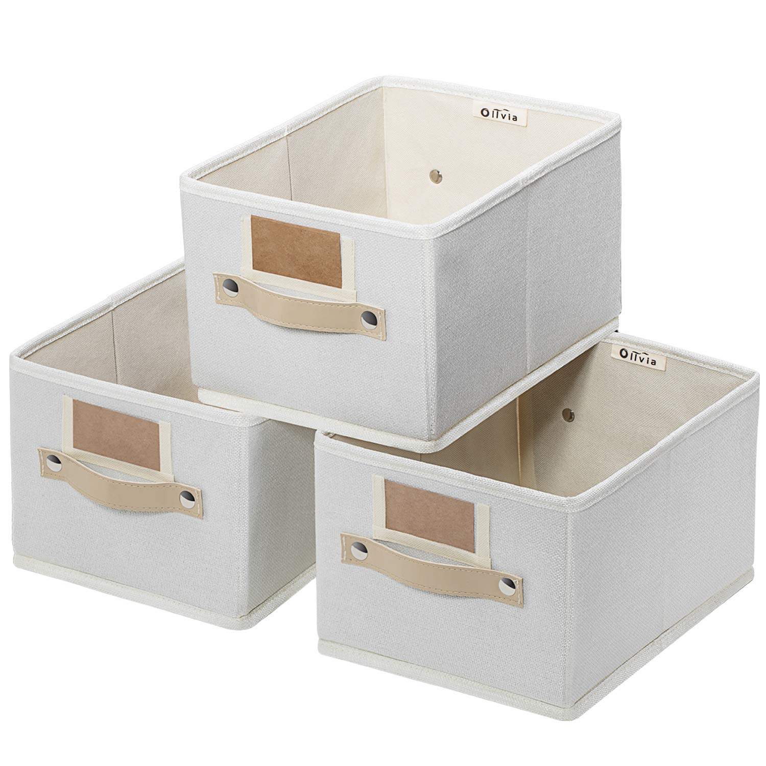 Foldable Storage Bins Set of 3 - Rectangle Fabric Storage Baskets with Labels for Home & Office Organization | Sturdy Decorative Storage Boxes for Shelves, Closet, Bedroom & Living Room