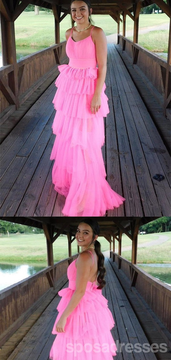 Elegant Pink A-Line Spaghetti Strap Maxi Prom Dress for Women - Perfect for Evening Parties, Weddings & Formal Events