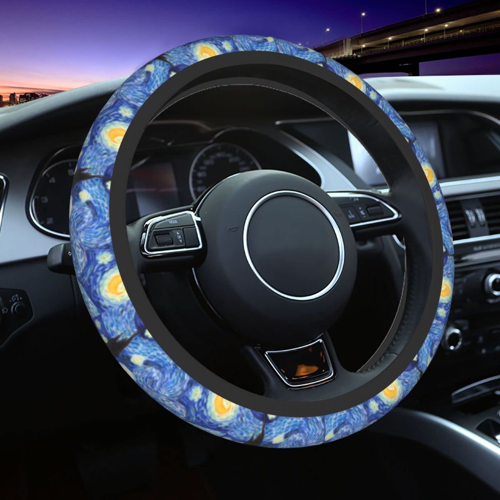 Non-Slip Starry Night Steering Wheel Cover - Universal 15 Inch Durable Car Accessory for Comfort & Grip | Perfect for Night Driving & Long Road Trips