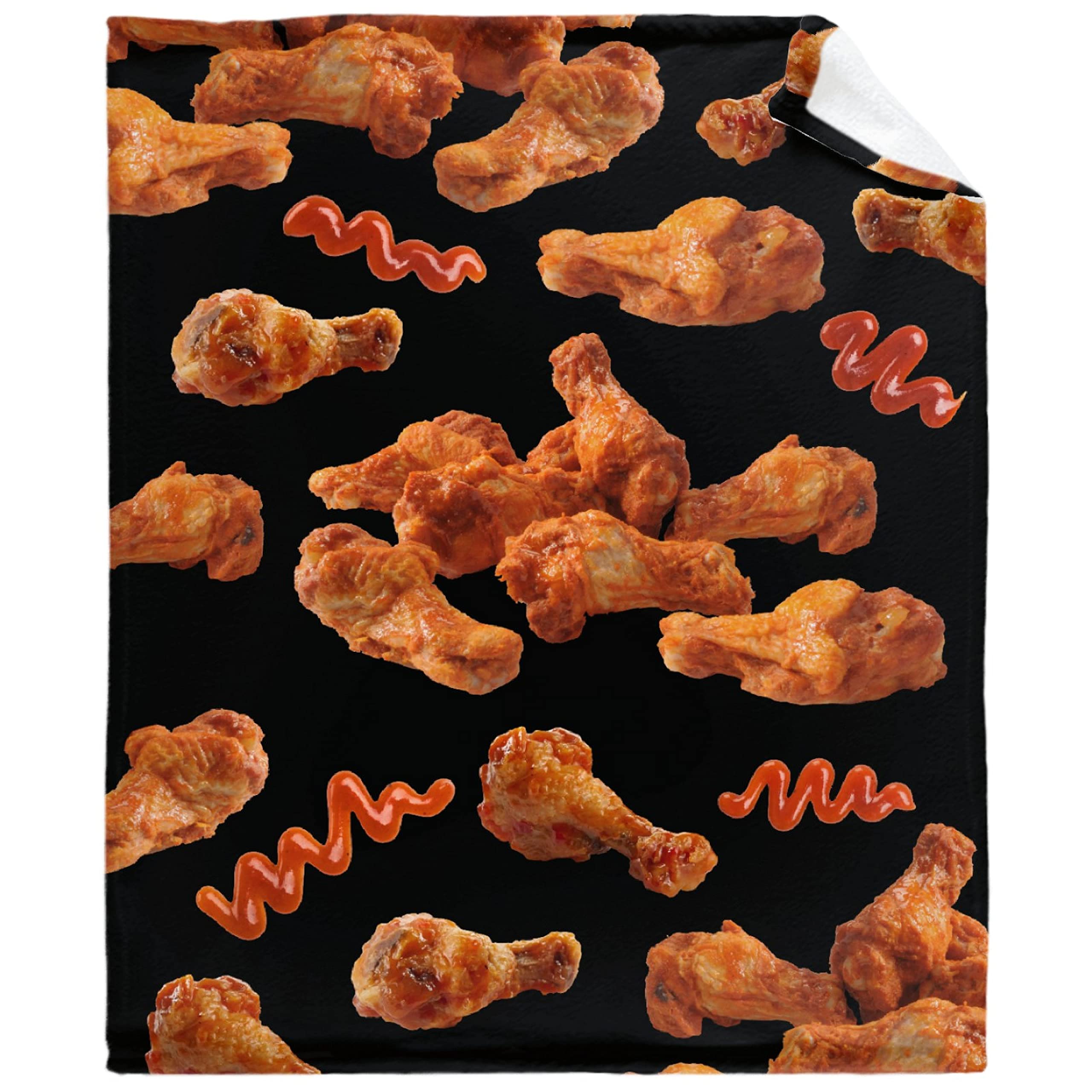 Funny Chicken Nuggets & Ketchup Junk Food Blanket - Cozy Flannel Throw Blanket for Women, Men & Kids - 90