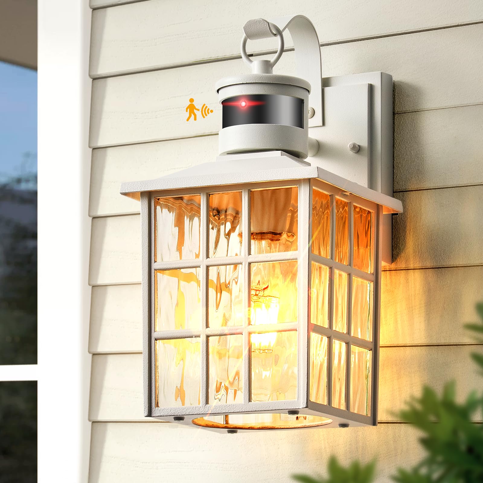 VIANIS Motion Sensor Outdoor Lights - White Dusk to Dawn Wall Lantern, 100% Aluminum Rust-Proof Exterior Light Fixture for Garage, Patio, Front Porch - Perfect for Home Security & Pathway Lighting