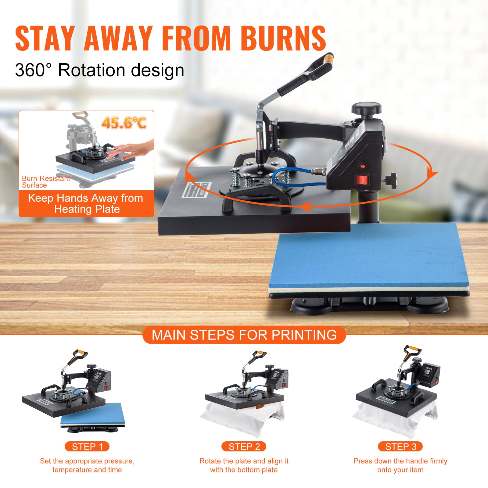 VEVOR 15x15 Inch 6-in-1 Heat Press Machine with Digital Display & 360° Swing Away - Professional T-Shirt Printing, Sublimation for Hats, Mugs, Plates & Caps - Perfect for DIY Crafts, Small Business & Custom Apparel Projects