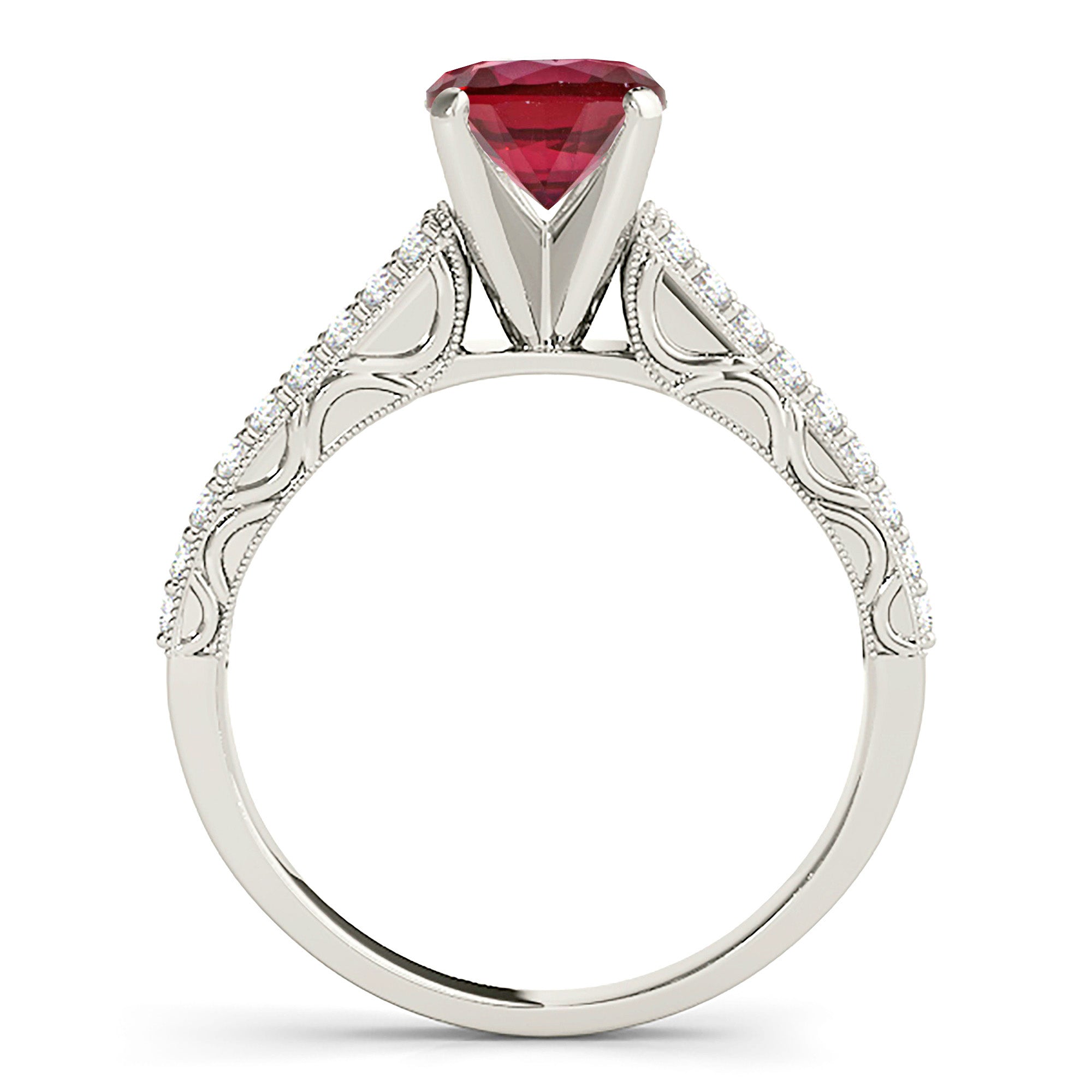 1.35 Carat Genuine Solitaire Ruby Ring with Double Row Diamond Band - Elegant Engagement, Anniversary Gift for Her - Perfect for Weddings, Date Nights & Special Occasions