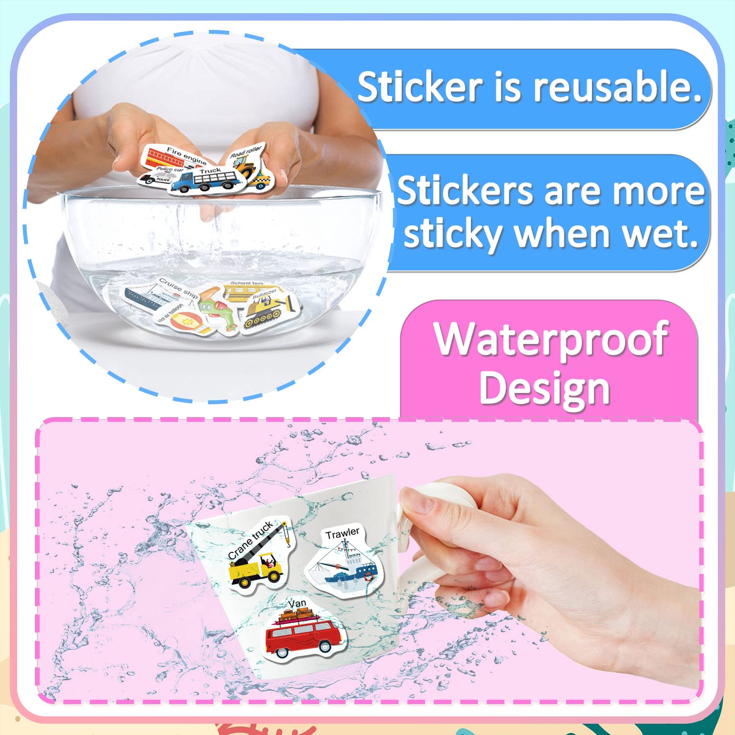 6 Sets Reusable Sticker Books for Toddlers 1-3 Years Old | 246 Pcs Kids Stickers | Airplane Travel Essentials & Learning Toys for Boys & Girls | Perfect for Road Trips, Flights & Quiet Playtime