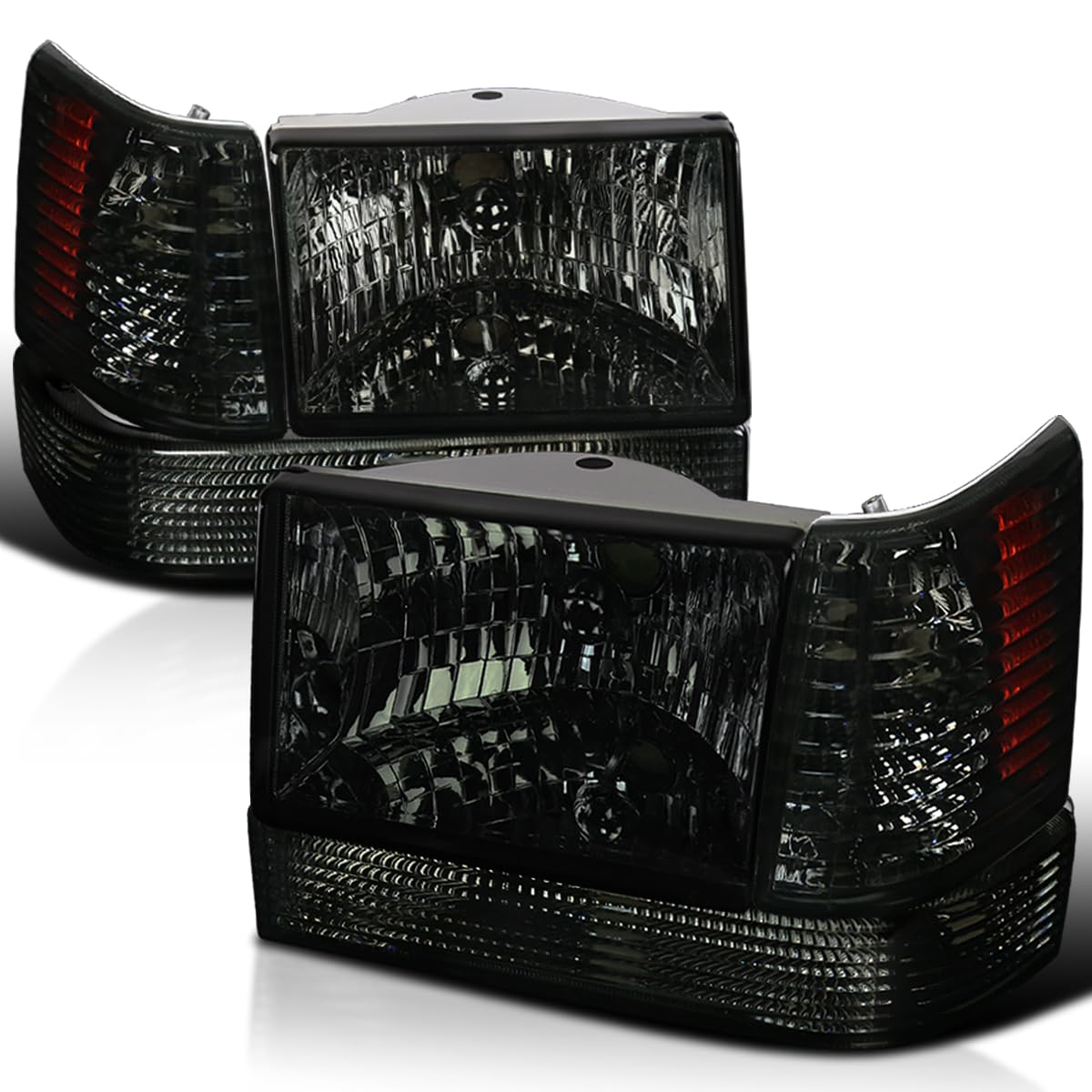 Spec-D Tuning Smoke Headlights & Bumper Lights Kit for 1993-1996 Jeep Grand Cherokee - Left & Right Pair Headlamp Assembly with Corner Lamps - Upgrade Your Off-Road Lighting for Night Driving & Adventure