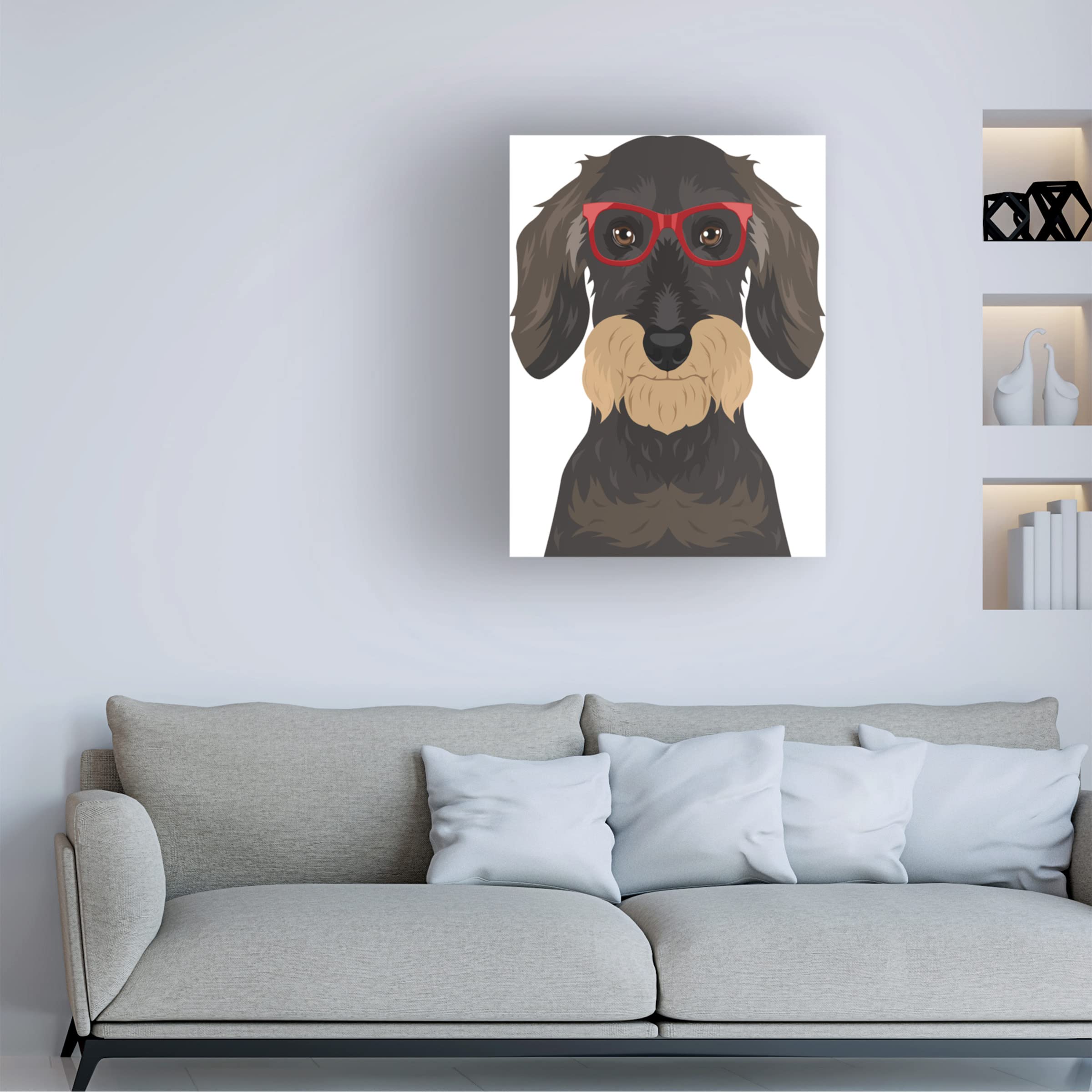 Wire Haired Dachshund in Hipster Glasses Canvas Wall Art - Modern Pet Portrait for Living Room Decor | Funny Dog Gift for Dog Lovers