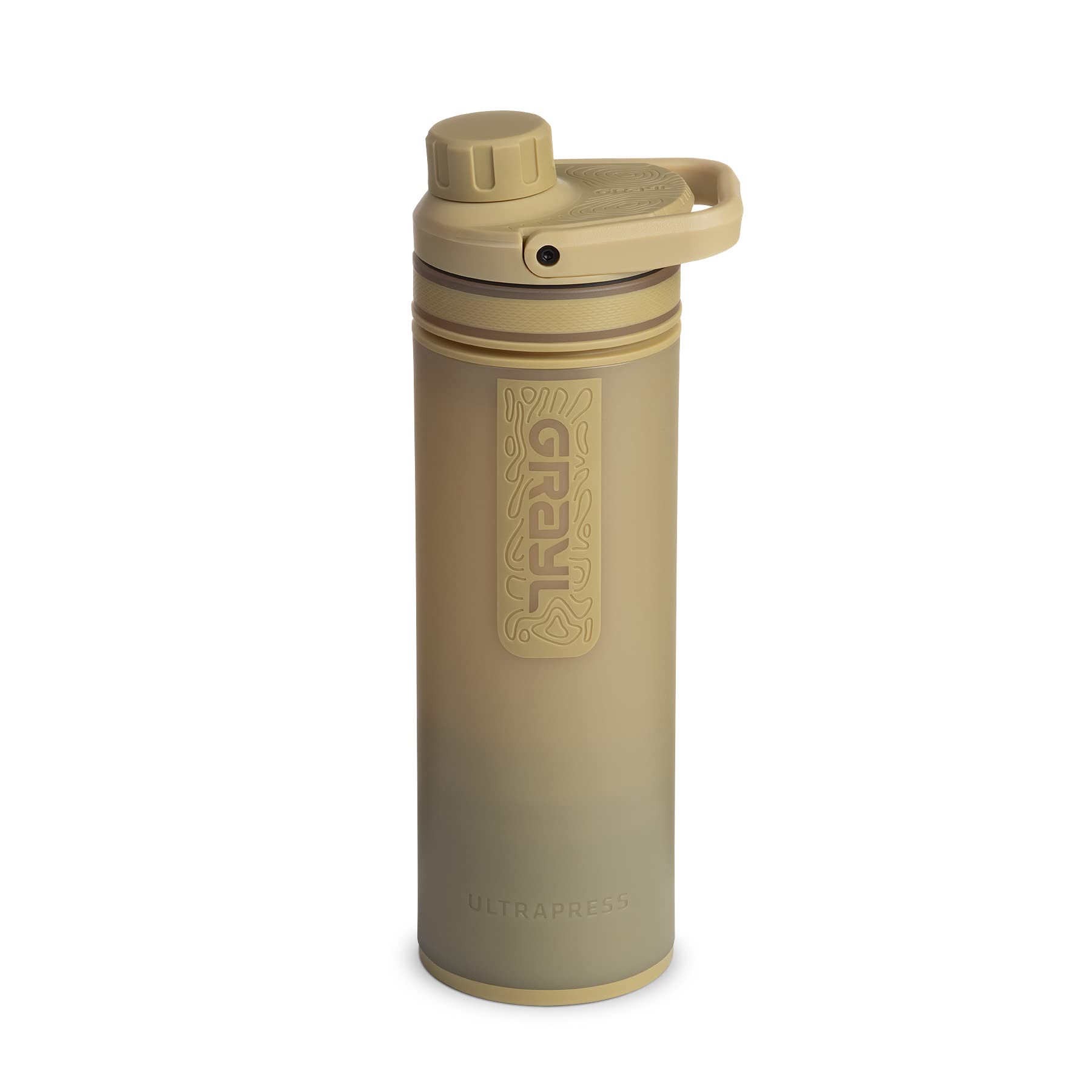 GRAYL UltraPress 16.9 oz Water Purifier & Filter Bottle - Portable Outdoor Water Filter for Hiking, Backpacking, Camping, Travel & Emergency Survival (Desert Tan) - Clean Drinking Water Anywhere