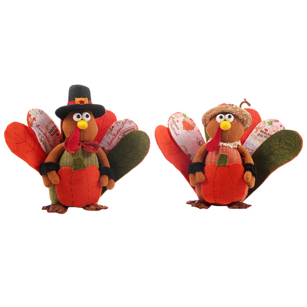2pcs Pumpkin Turkey Plush Dolls - Thanksgiving Gnome Ornaments, Autumn Turkey Decor, Fall Gnomes Statuette for Tabletop, Home, Office, Gift Giving & Seasonal Holiday Display