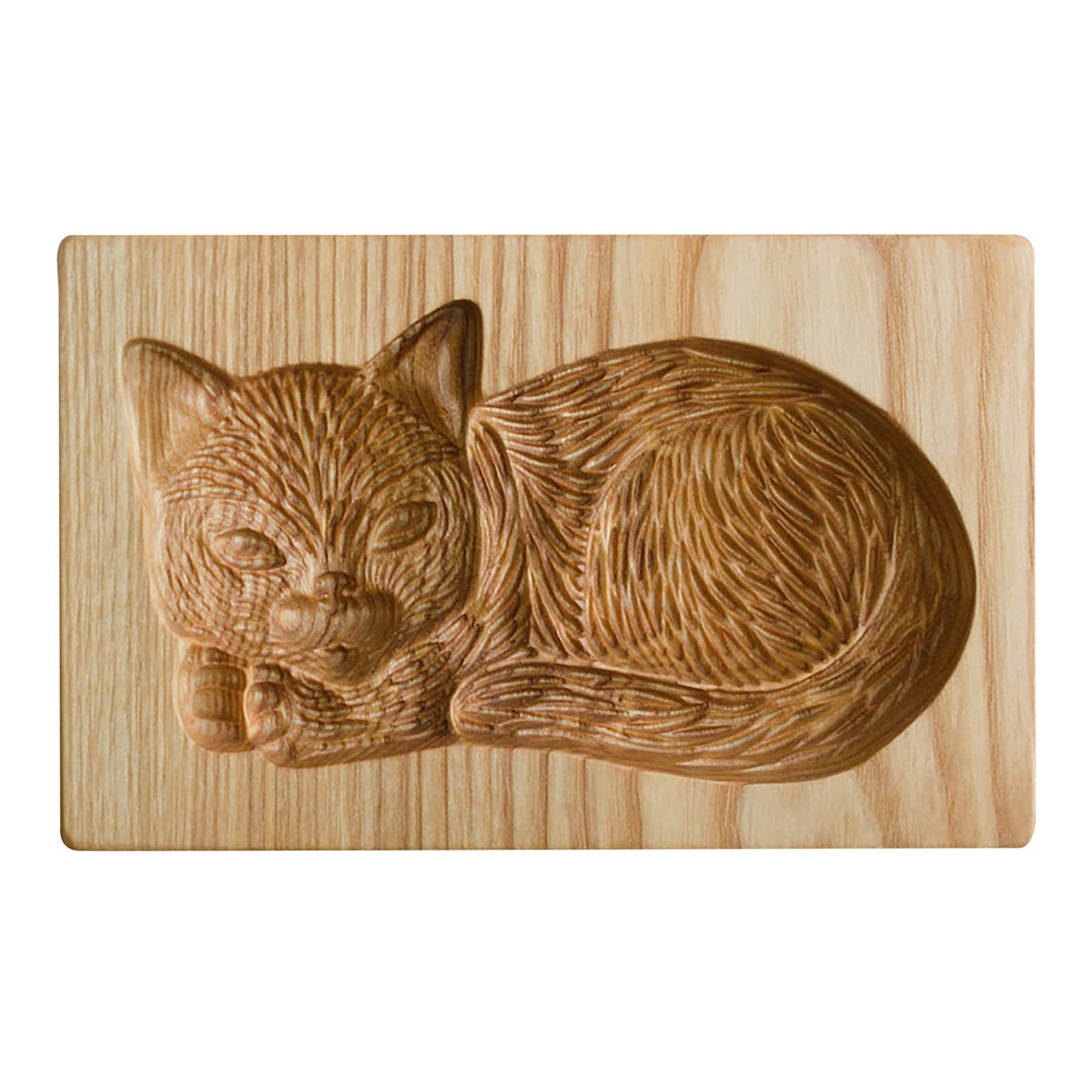 Wooden Cookie Molds for Baking - Funny Gingerbread & Cat Shaped Cookie Cutters - Embossing Stamp Tool for DIY Decorating & Holiday Baking (Sleeping Cat Design) - Perfect for Christmas Cookies, Home Baking & Craft Projects