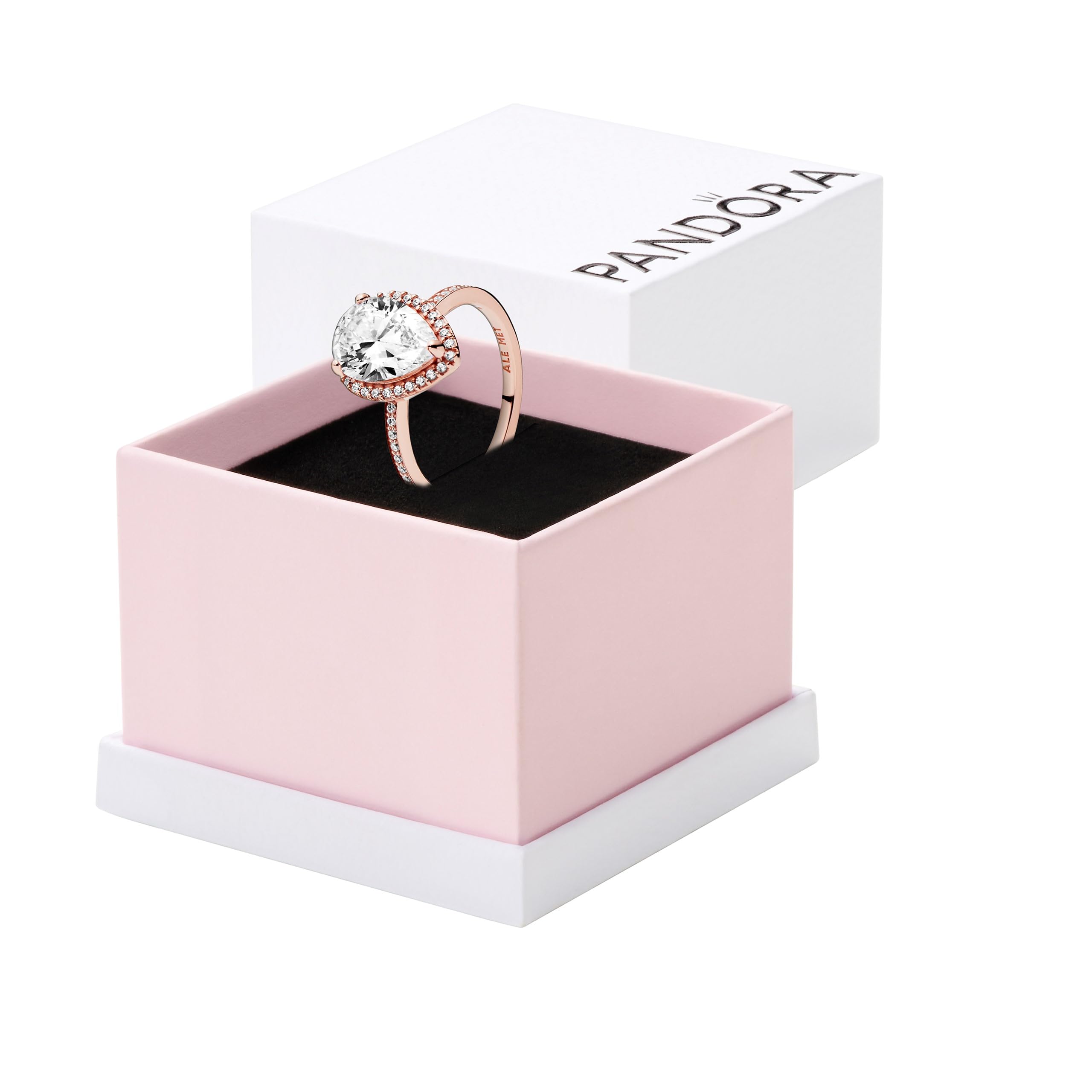 PANDORA Sparkling Teardrop Halo Ring 14k Rose Gold Women's Stackable Ring - Elegant Layering Jewelry for Everyday Wear - Perfect Gift for Anniversary, Birthday & Valentine's Day - Comes with Luxury Gift Box