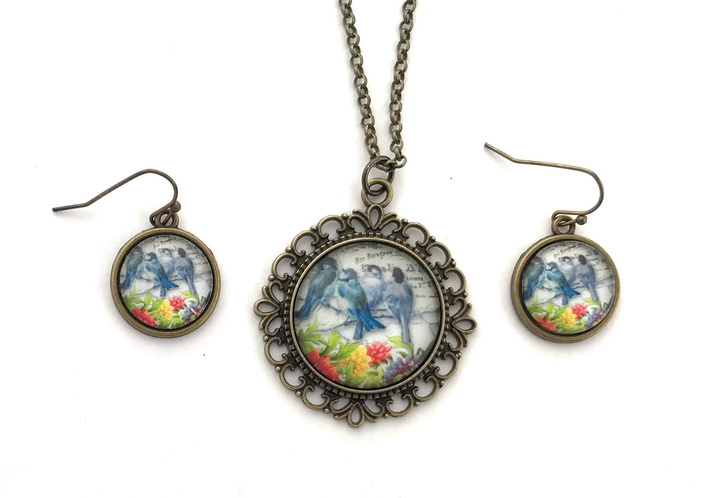 Bluebird Necklace and Earring Set for Women - Handmade Sterling Silver Jewelry Gift - Perfect for Birthday, Anniversary & Valentine's Day