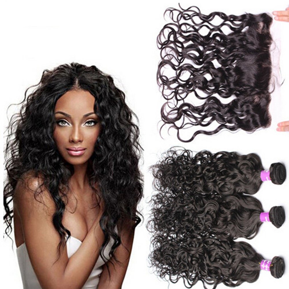 8A Brazilian Human Hair Weave - Water Wave 13x4 Lace Frontal Closure Unprocessed Virgin Hair (16