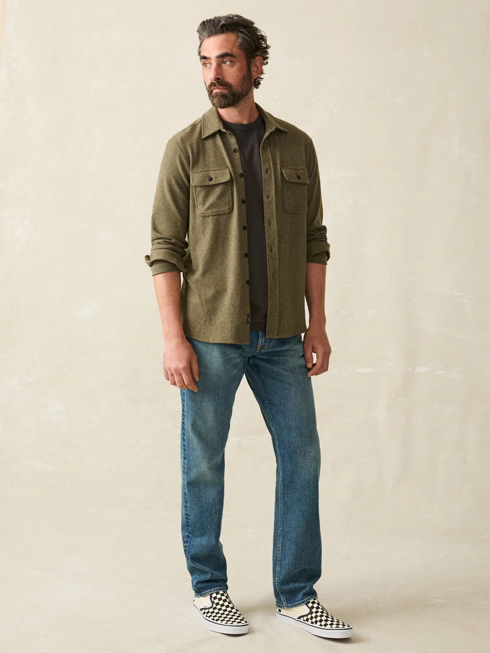 FAHERTY Men's Long Sleeve Double Pocket Sport Shirt - Casual Button Down Shirt for Golf, Work & Outdoor Activities