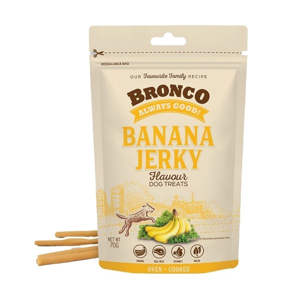Bronco Jerky Dog Treats - 70g Healthy Snacks for Dogs in 6 Delicious Flavors: Banana, Blueberry, Grilled Beef, Melon, Milk | Perfect for Training Rewards & Daily Treats