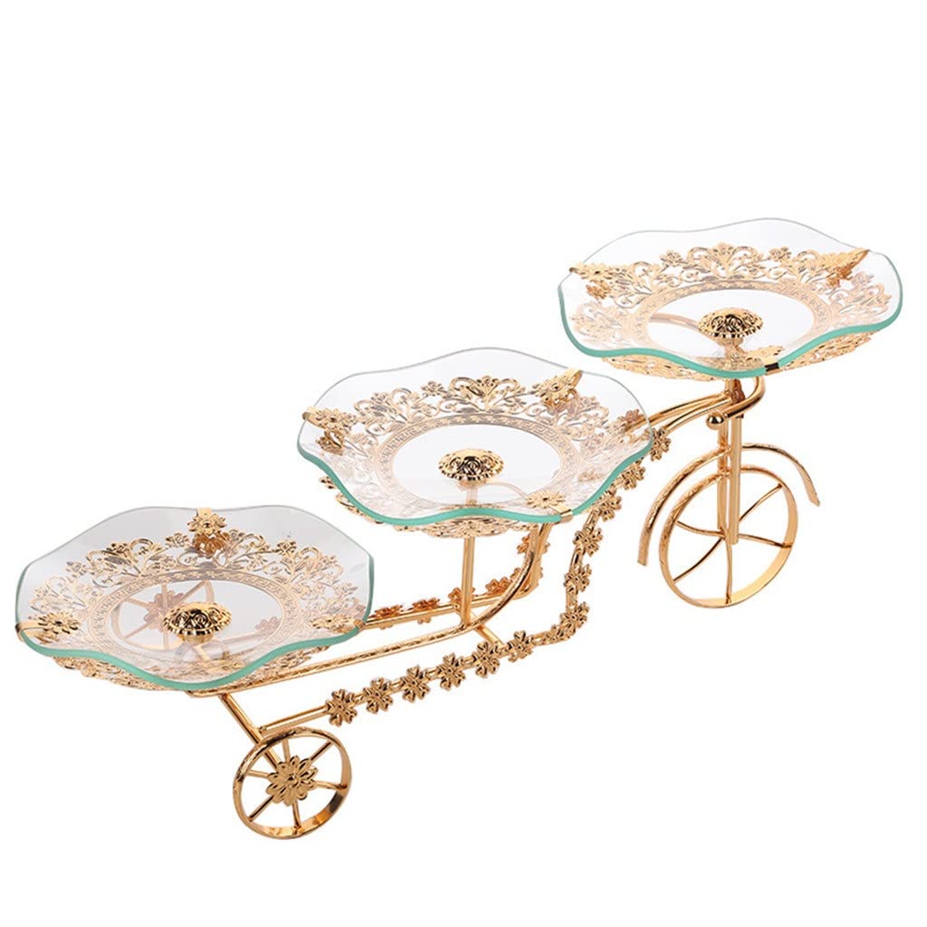 CUJUX 3-Tier Iron & Tempered Glass Fruit Tray - Decorative Bicycle-Themed Serving Platter for Office, Living Room & Home Decor | Perfect for Parties, Dining Table Centerpiece & Gift Giving