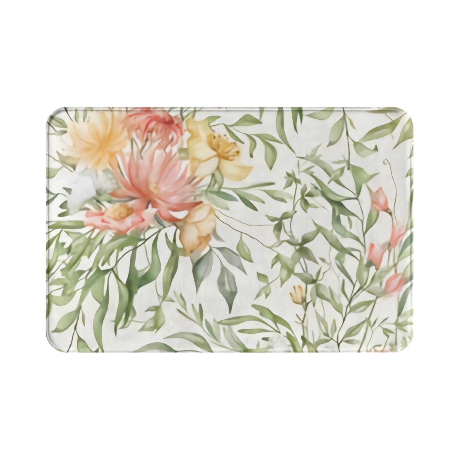 Non-Slip Floral Bath Mat Set - Yellow & Red Spring Flowers Washable Bathroom Rug, 15.7x26.3 Inch - Perfect for Bathroom, Kitchen, Bedroom & Entryway Floor Decor