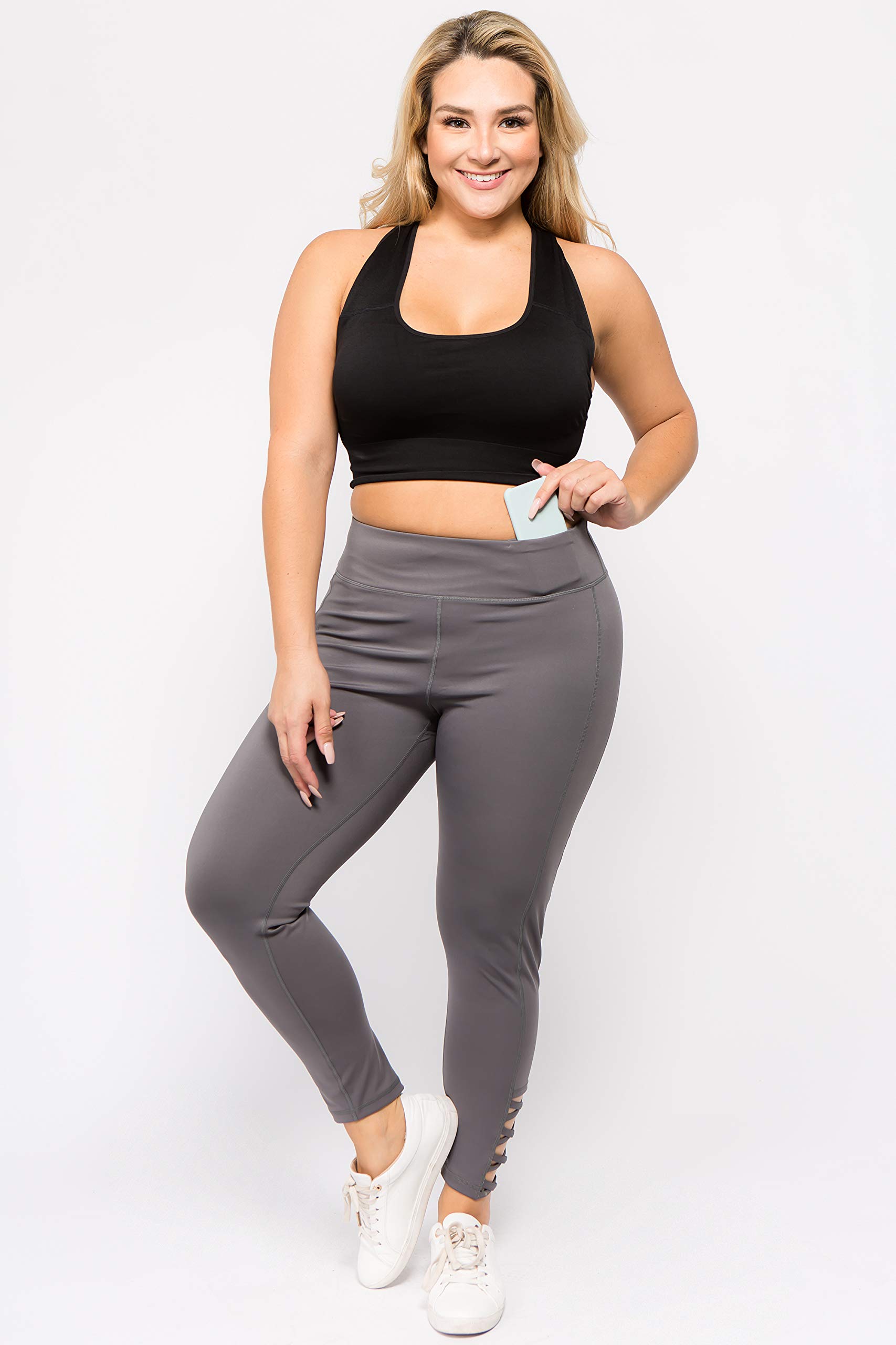 **ICONOFLASH Women's High Waist Workout Leggings with Pockets & Lattice Design - Yoga, Running, Gym & Casual Wear**