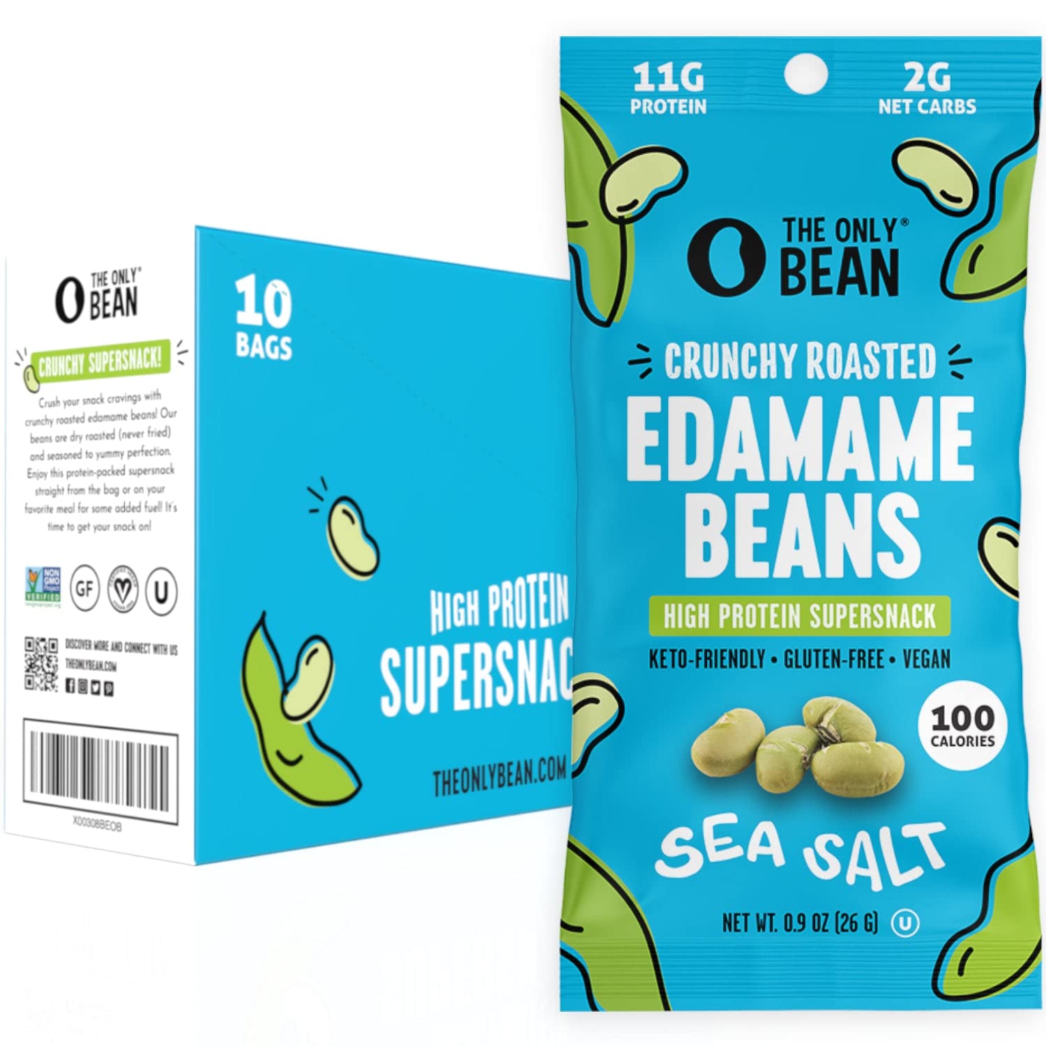 Crunchy Dry Roasted Edamame Snacks - Sea Salt Flavor | High Protein (11g) Keto & Vegan Friendly | Low Carb, Gluten Free Healthy Snacks | 100 Calorie Pack (0.9oz, 10 Pack) | Perfect for Office, Travel & On-the-Go Lifestyle
