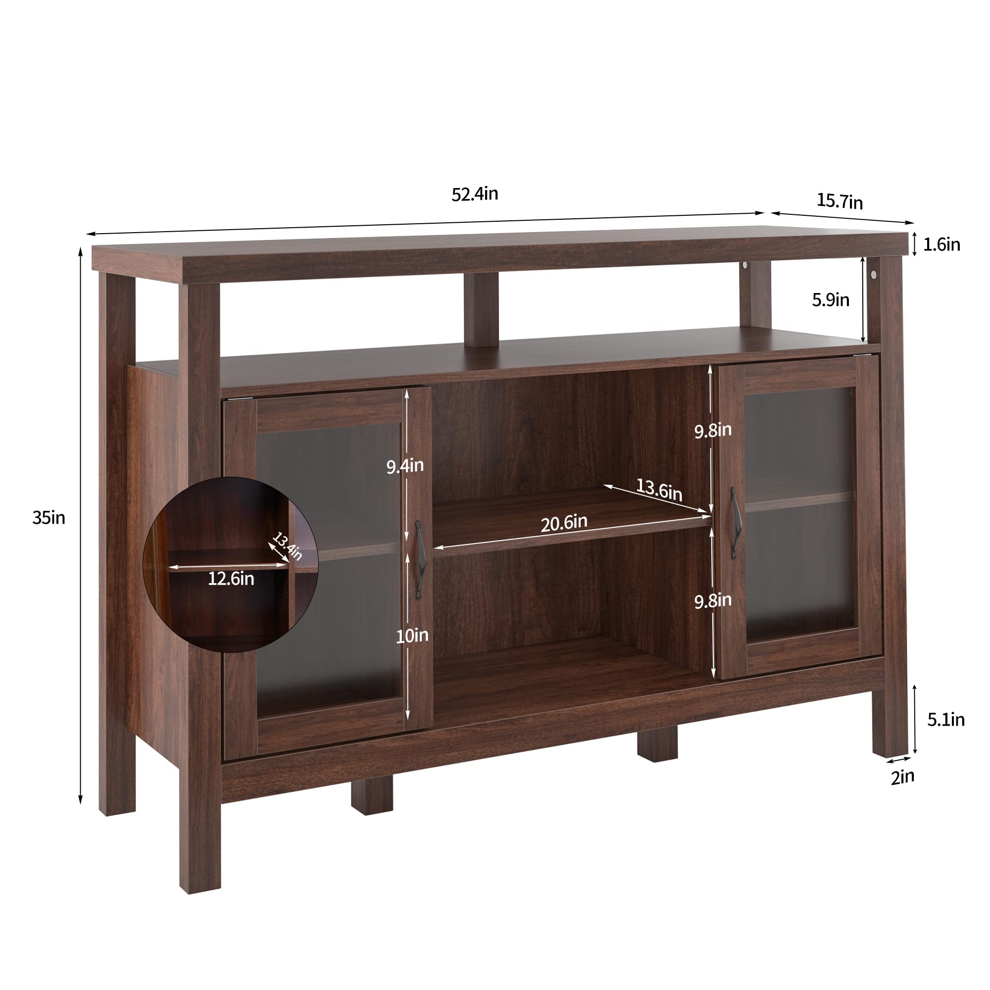 Soges 52.4 Inch Modern Sideboard Buffet Table with Adjustable Shelves & Doors - Kitchen Storage Cabinet, Coffee Bar Console, Dining Room Accent Furniture for Home Decor & Entertaining