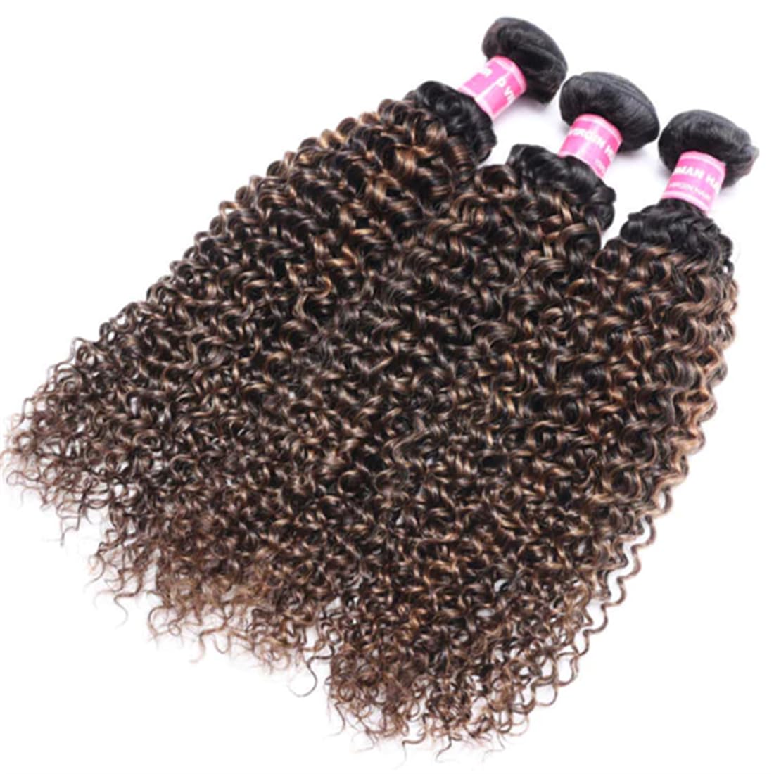 Sunber 12A Ombre Brown Curly Human Hair Extensions - 3 Bundles 100% Brazilian Virgin Jerry Curly Weave (10/12/14 Inch) - Two Tone FB30 Brown Highlight for Natural Look | Perfect for Daily Wear, Parties & Special Occasions