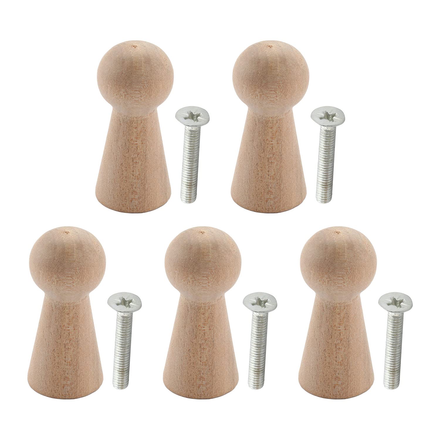 Vintage Wooden Coat Hooks Wall Mount - Handmade Single Organizer Hangers, Pack of 5 - Perfect for Entryway, Bedroom, Bathroom & Closet Organization