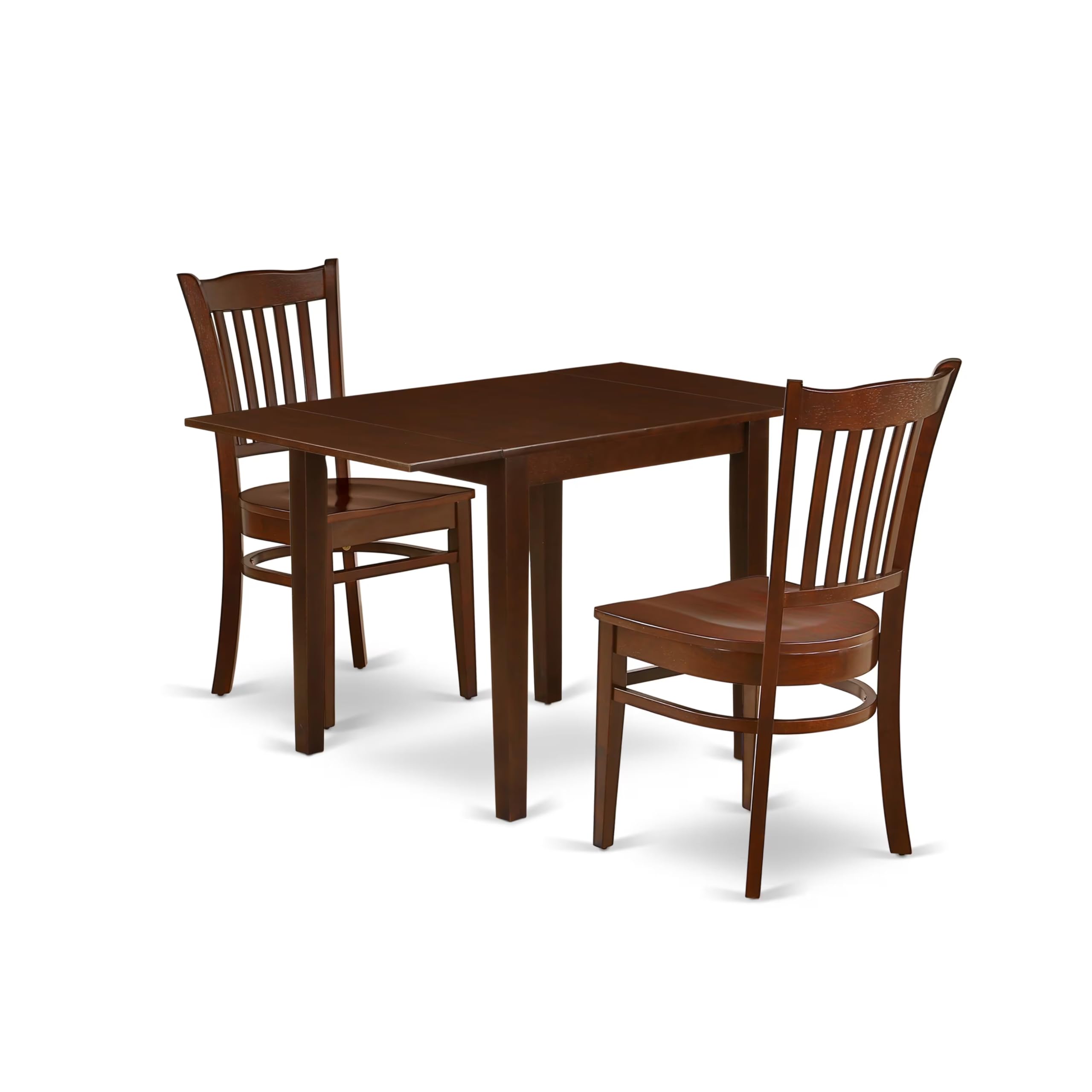 Modern 3-Piece Dining Table Set with Drop Leaf & 2 Chairs - 30x48 Inch Mahogany Wood Kitchen Furniture for Small Spaces | East West Furniture NDGR3-MAH-W | Perfect for Apartments, Breakfast Nooks & Cozy Dining Areas