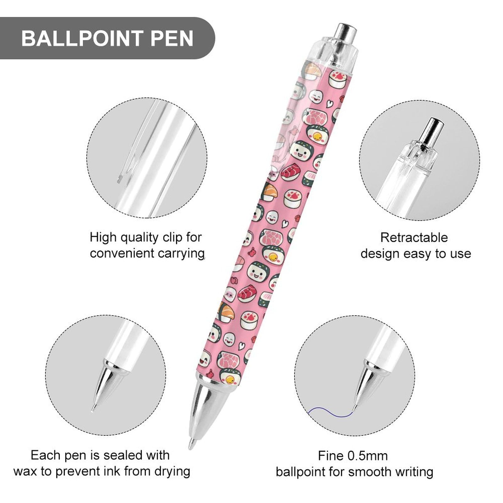Japanese Sushi-Themed Ballpoint Pens - 0.5mm Fine Point Retractable Gel Pens with Black Ink for Office, School & Gift Giving - Fun Stationery for Sushi Lovers, Anime Fans & Japanese Culture Enthusiasts
