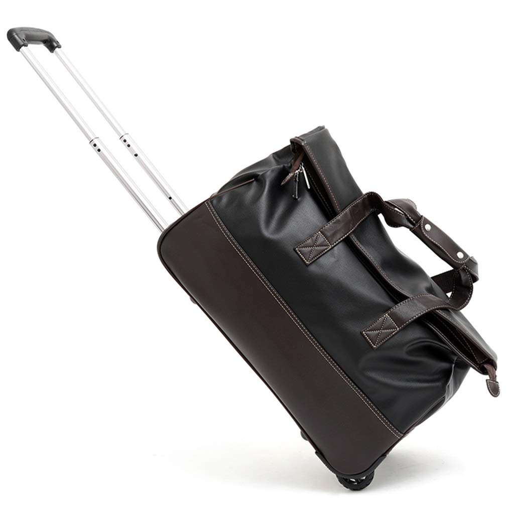 Premium Soft PU Rolling Tote Travel Bag with Wheels - Waterproof Wheeled Duffle Carry On Luggage for Business & Weekend Trips - Medium Black Weekender Bag for Women (Perfect for Air Travel, Gym & Overnight Stays)