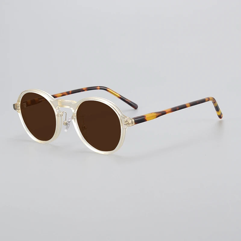 Black Unisex Full Rim Round Acetate Polarized Sunglasses 14543 - UV Protection for Driving, Beach & Outdoor Activities