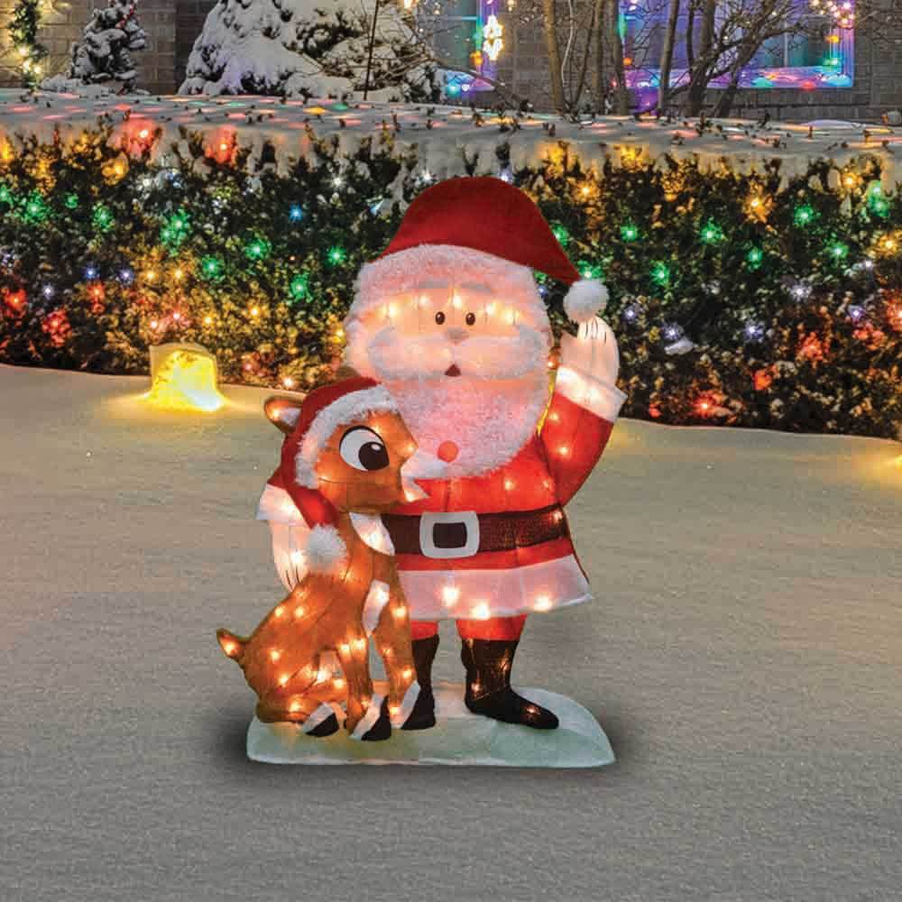 2D Lighted Santa & Rudolph Christmas Sculpture - Holiday Home Decor for Indoor & Outdoor Use - Perfect for Xmas Tree, Yard, and Fireplace Decoration