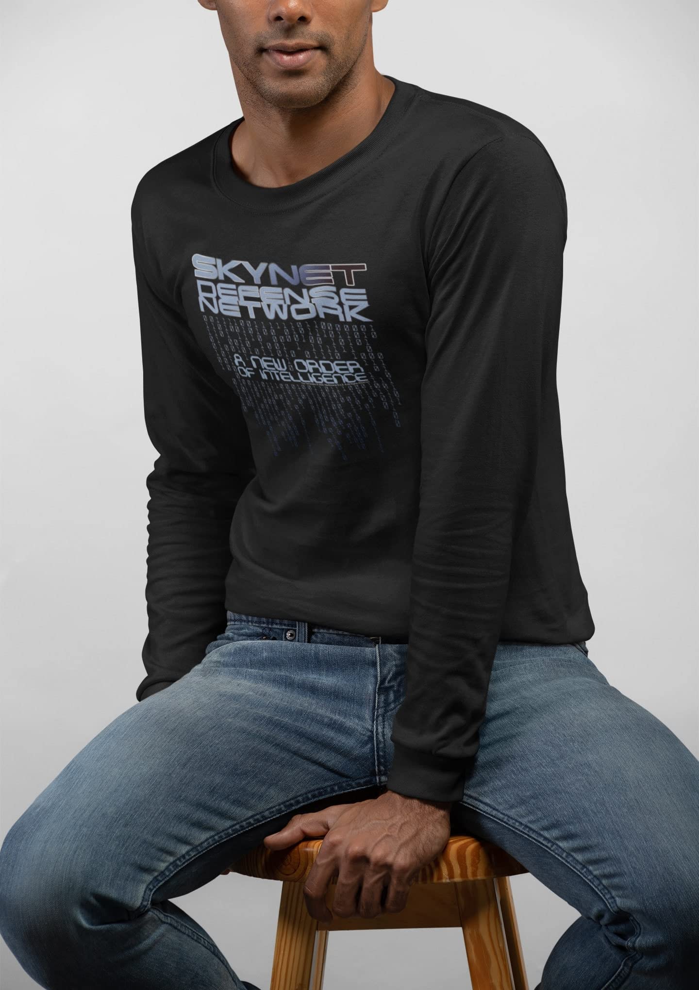 Pop Threads The Terminator Skynet Defense Network Code Graphic Long Sleeve T-Shirt | Vintage Sci-Fi Movie Tee | Casual Wear & Fan Gift
