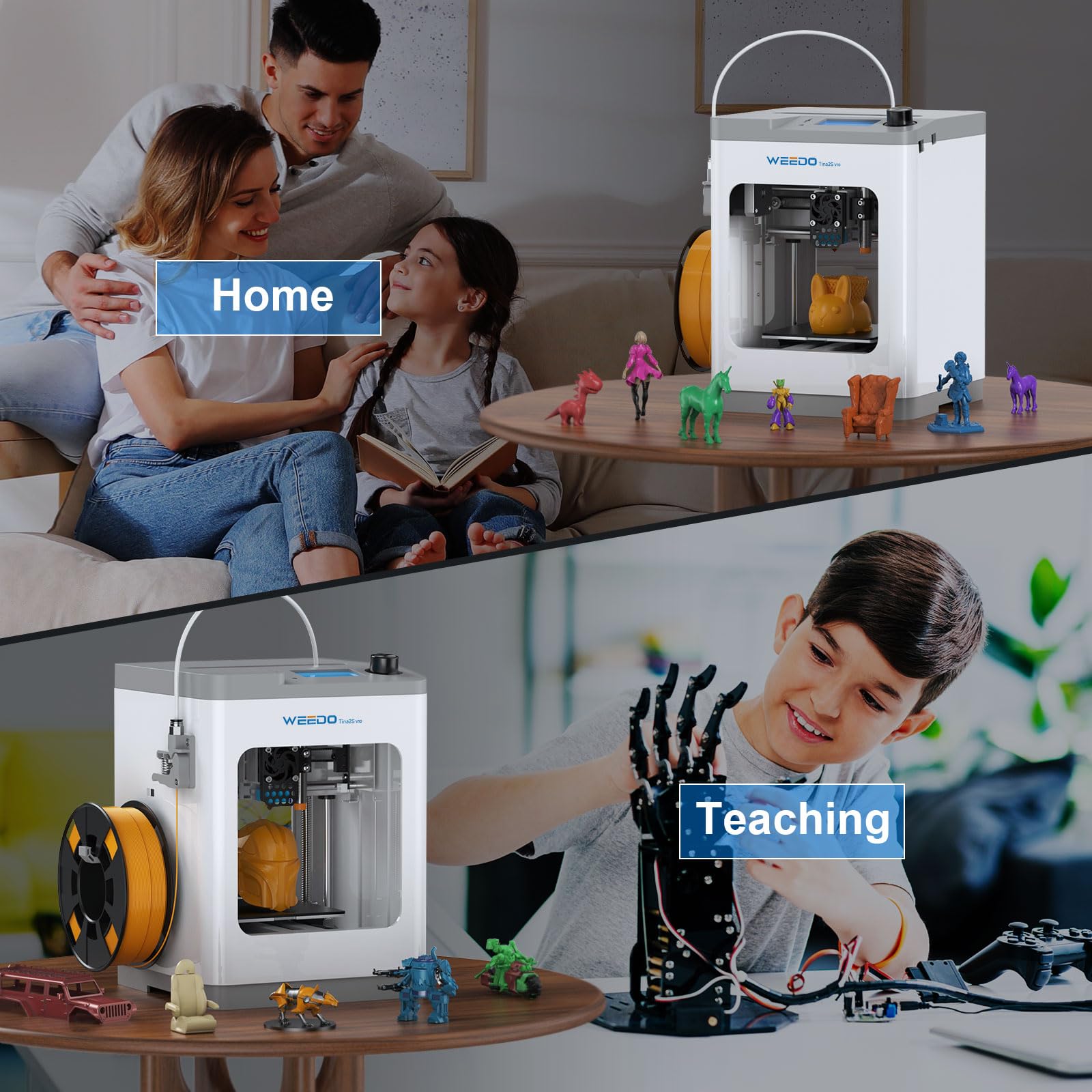 WEEDO Tina2S Upgraded Mini 3D Printer - Fully Assembled, Auto Leveling & Silent Printing for Kids, Beginners | Open Source DIY 3D Printer for Home, Classroom, Office Use with WiFi Connectivity - Perfect for STEM Education, Prototyping & Creative Projects