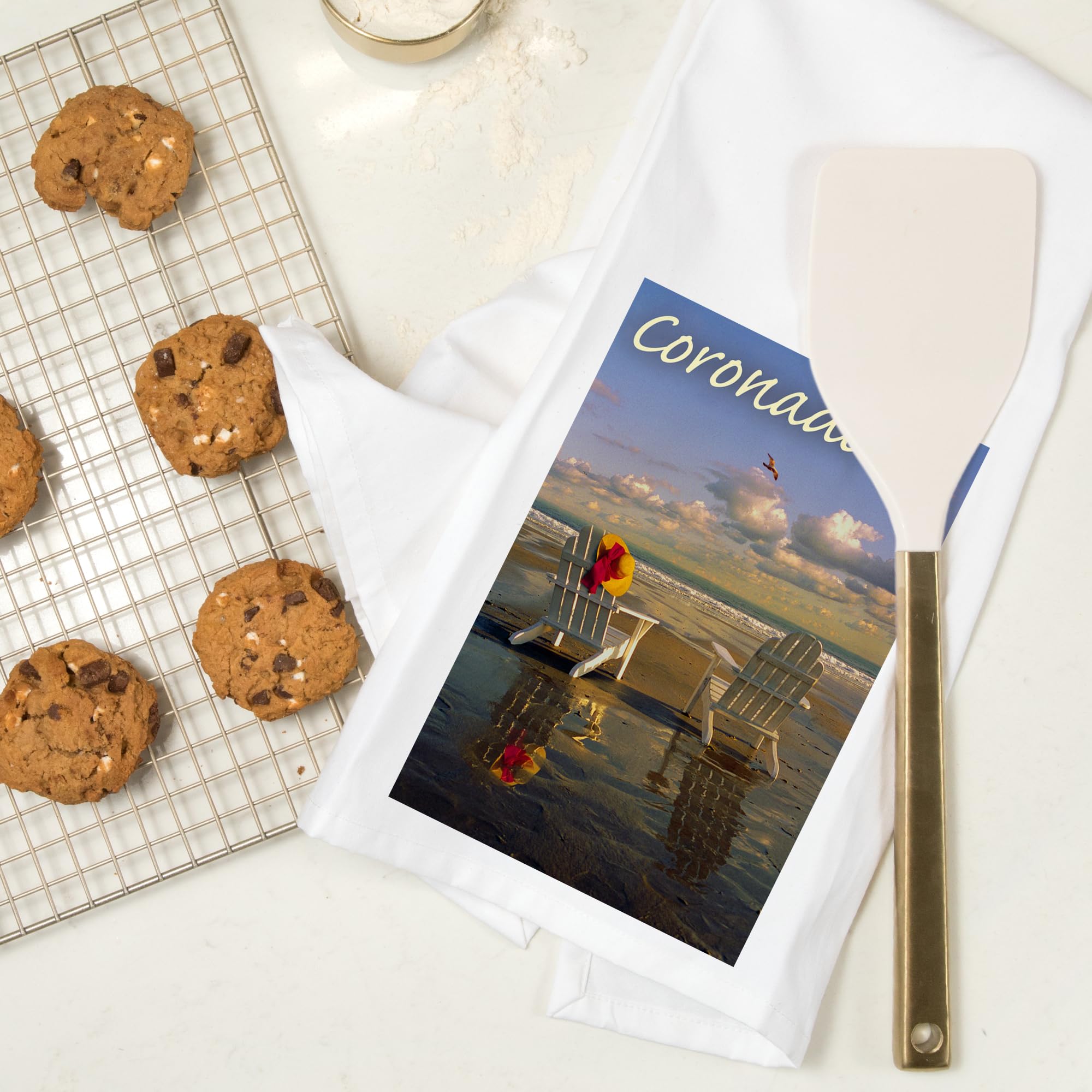 Lantern Press Coronado California Beach Adirondack Chairs Cotton Tea Towel - Decorative Hand Towel for Kitchen, Home & Coastal Decor - Perfect for Beach Houses, Coastal Themed Kitchens & Gift Giving