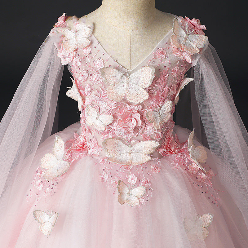 Pink Tulle Flower Girl Dress - V Neck Sleeveless Lace Bridesmaid Dress for Weddings, Parties & Special Occasions