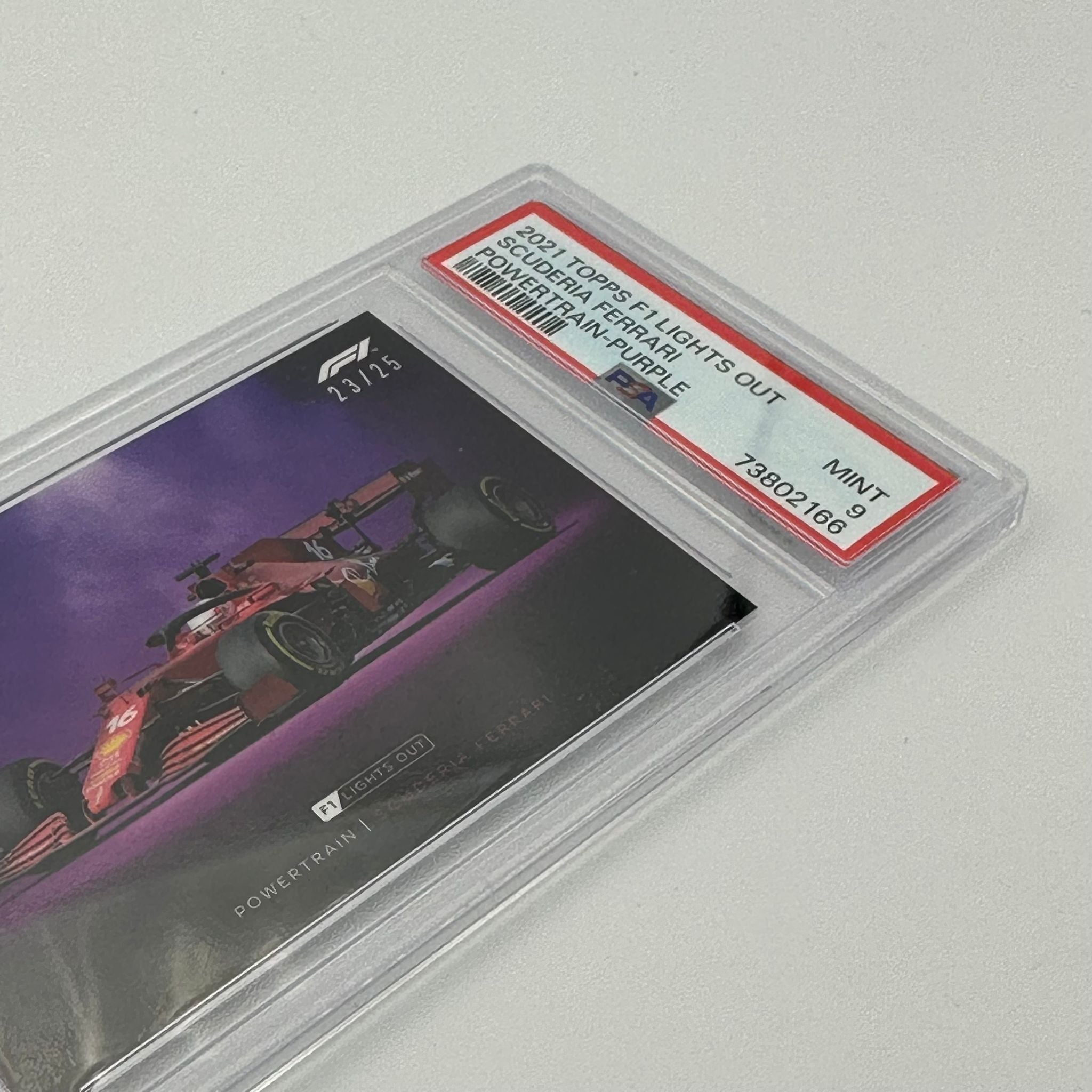 PSA 9 Graded 23/25 Ferrari Powertrain Purple Parallel Trading Card - Rare Collectible for Sports Memorabilia & Car Enthusiasts