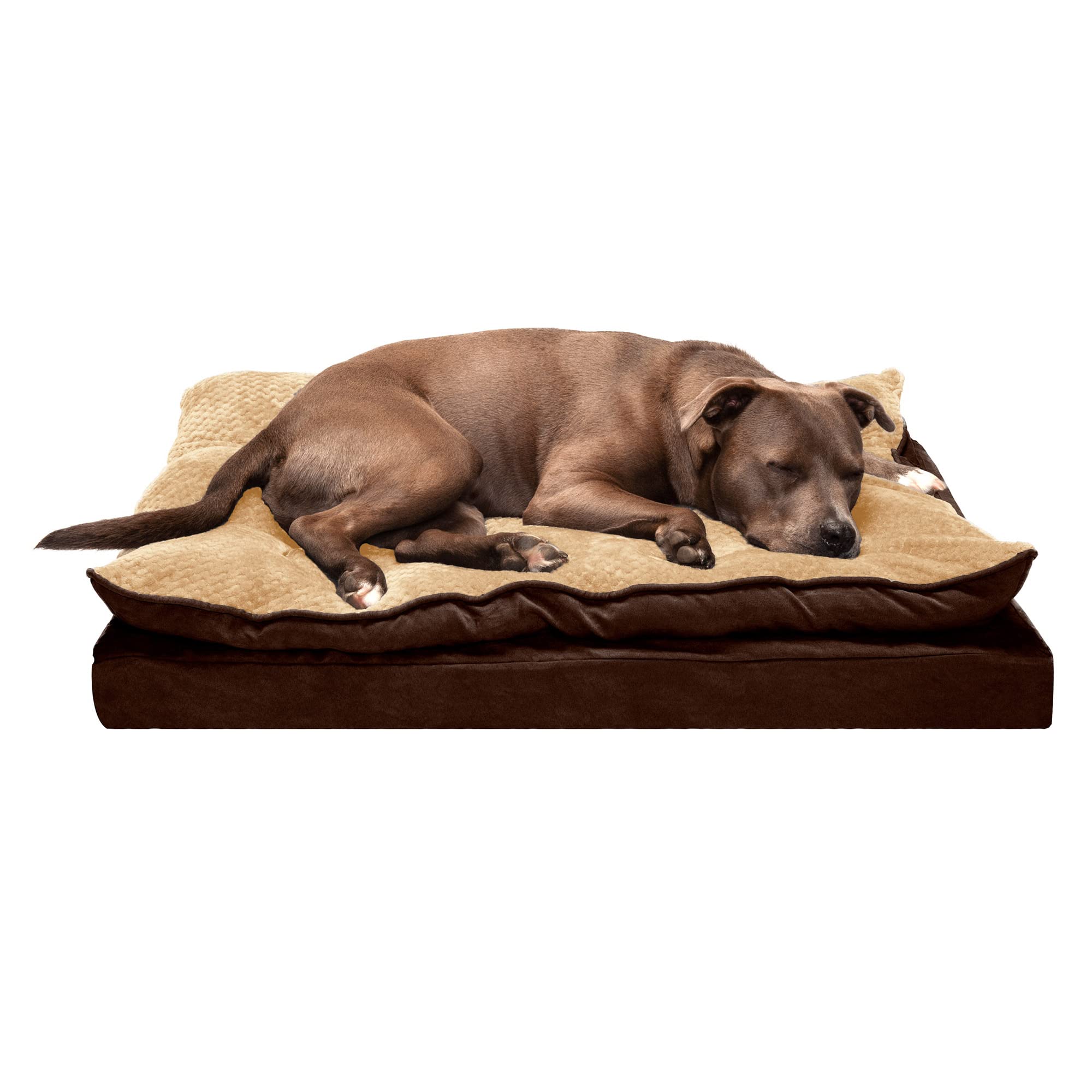 Furhaven Orthopedic Dog Bed with Minky Plush & Suede Pillow Top - Egg Crate Foam Mattress for Joint Support, Large Size (French Roast) - Perfect for Older Dogs, Pets with Arthritis & Comfort-Loving Canines